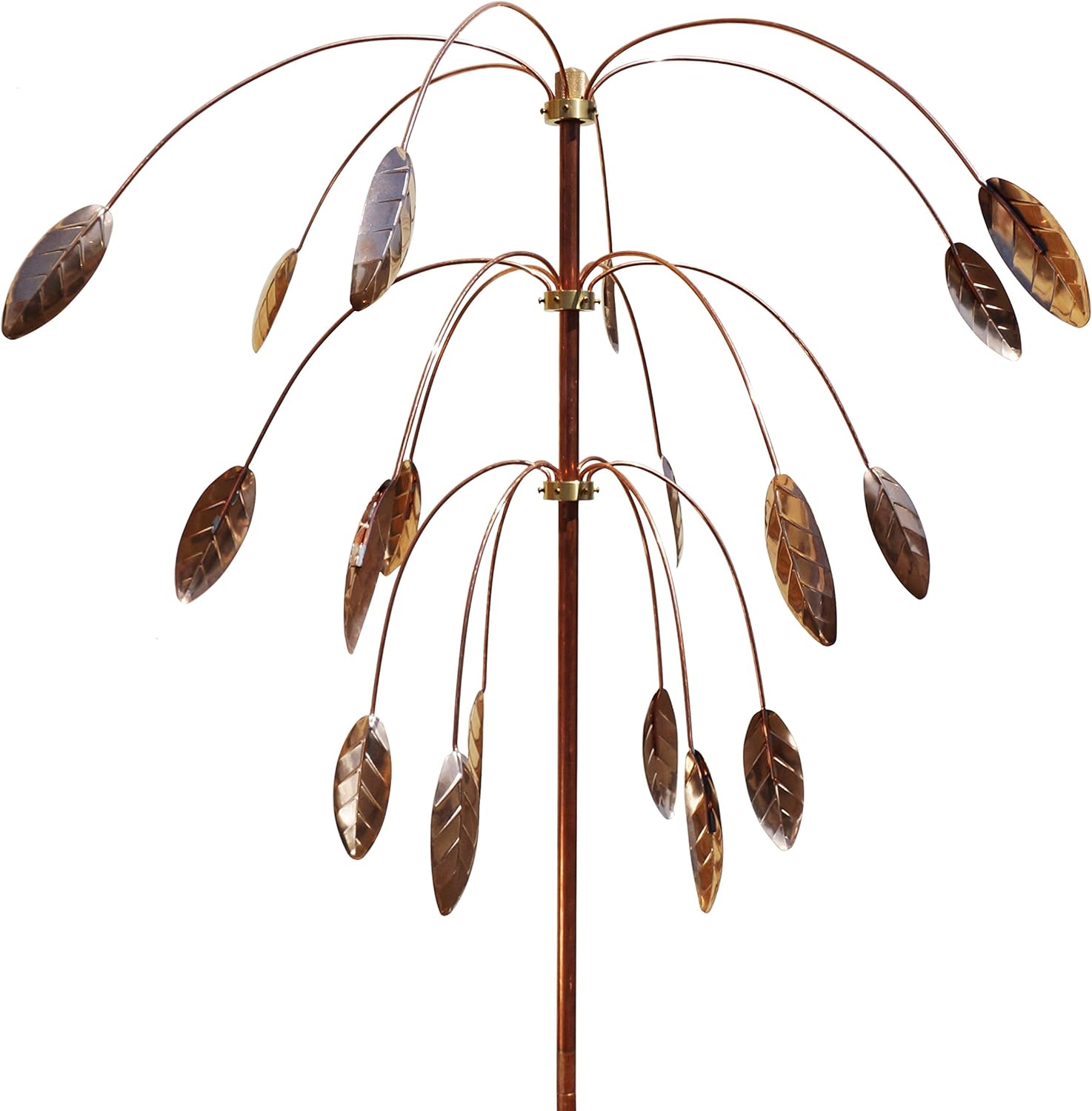 Stanwood Wind Sculpture: Kinetic Copper Triple Spinner - Falling Foliage