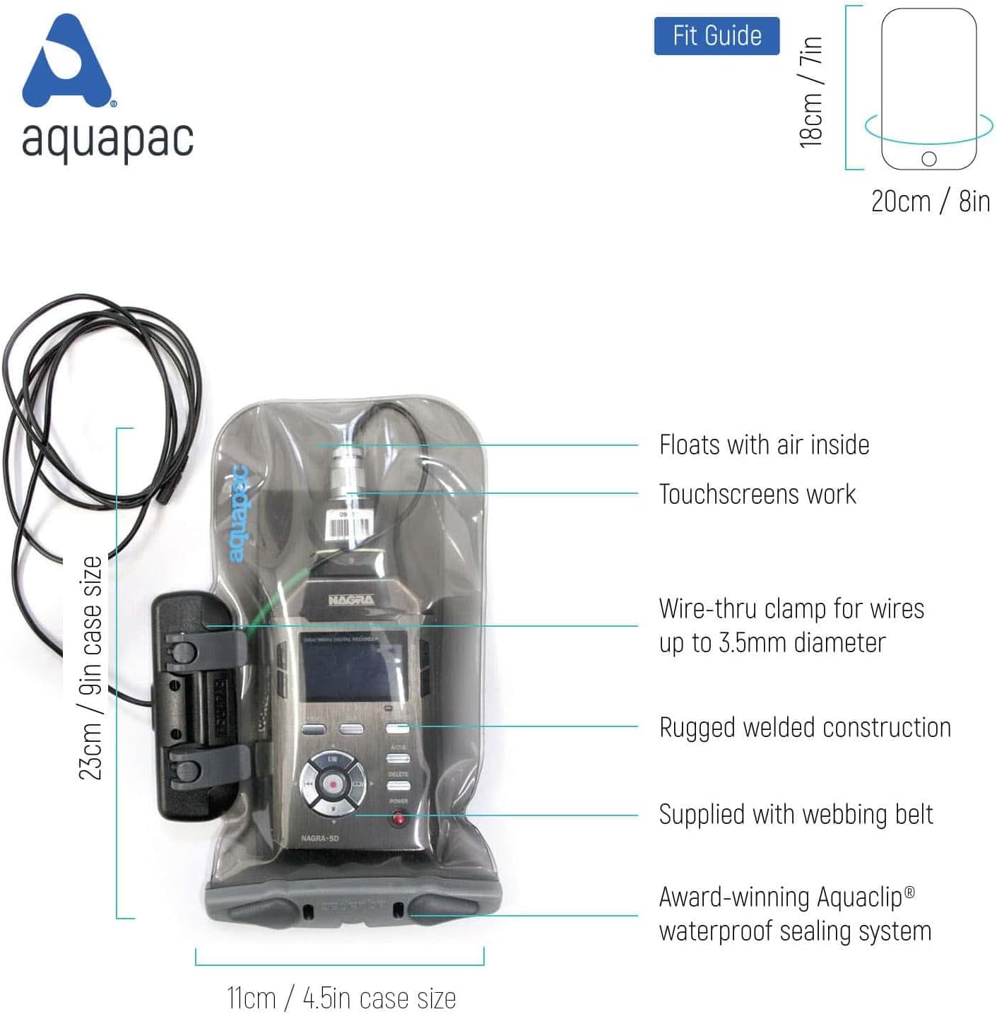 Aquapac Waterproof Case For Radio Microphone Medium, 5 Year Warranty, Made in the UK, Professional Sound Engineer, For Wired Electronic Devices