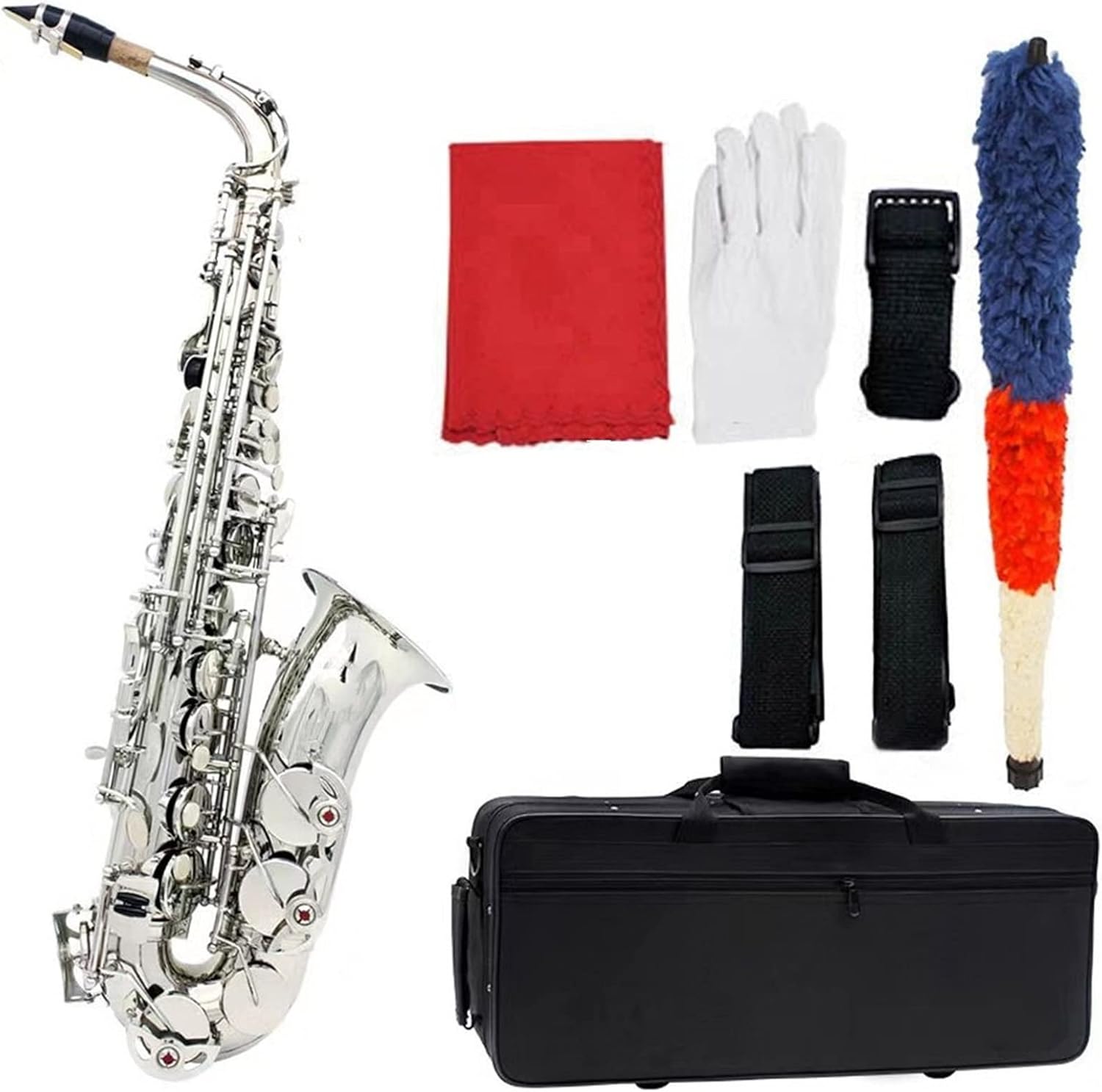 EB Alto Saxophone Brass Silver Plated Professional Woodwind Instrument E Flat Sax with Accessories (Color : 1)