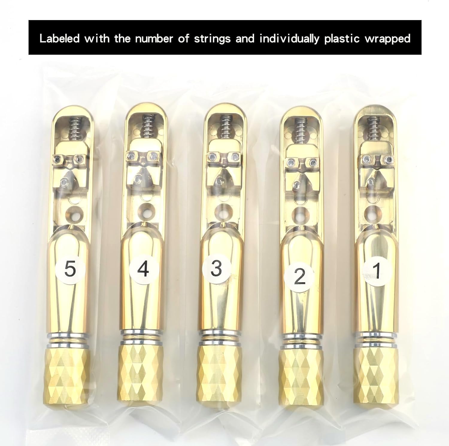 Pack of 5 Individual Single Tubular Fixed Bridge 5 String Electric Bass Bridge for Headless 5-string Bass Replacement Parts Gold