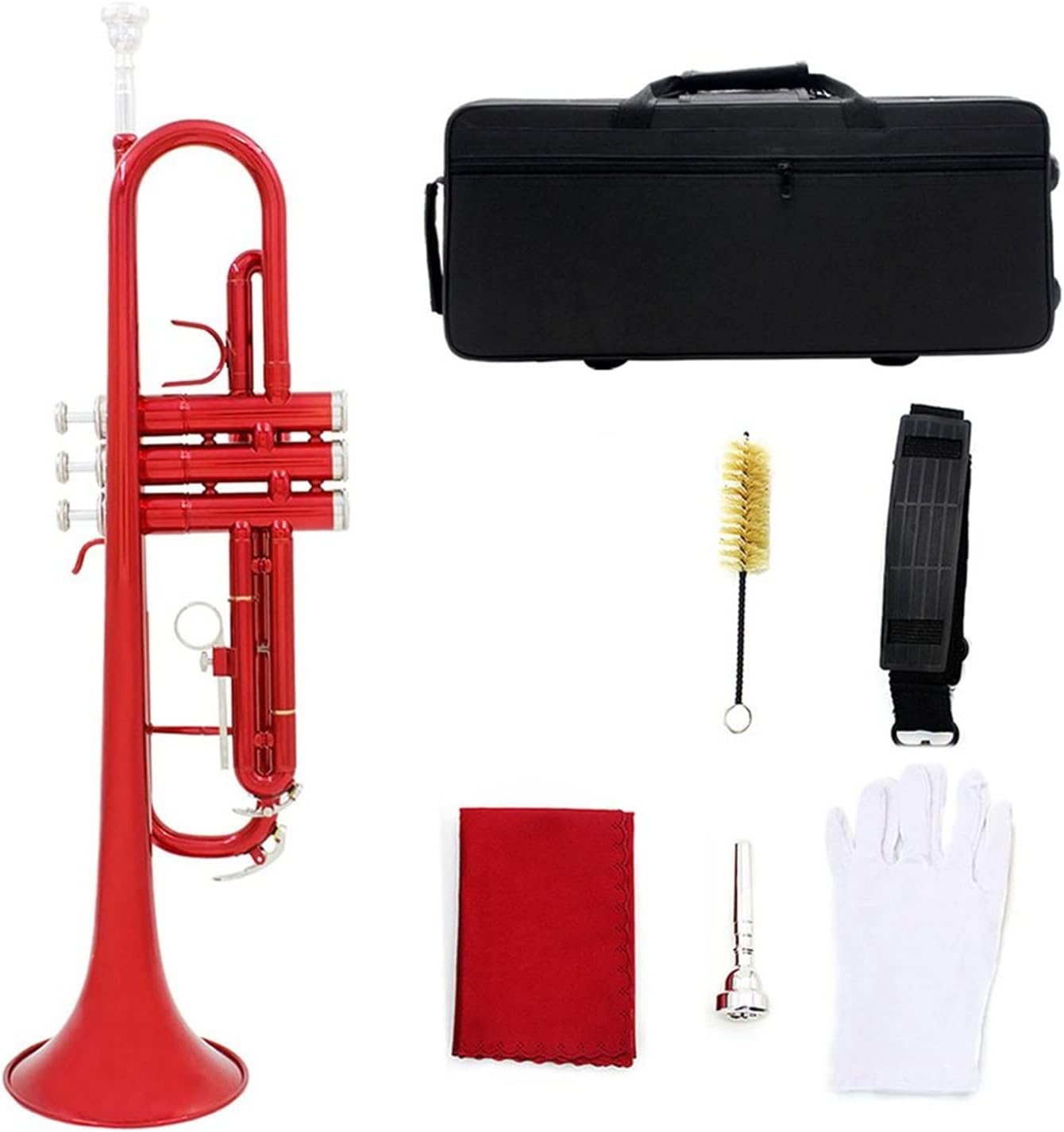 KESHUO Color Trumpet Bb B Flat Brass Instrument Trompete with Case Strap Mouthpiece Trumpets (Color : Crimson)