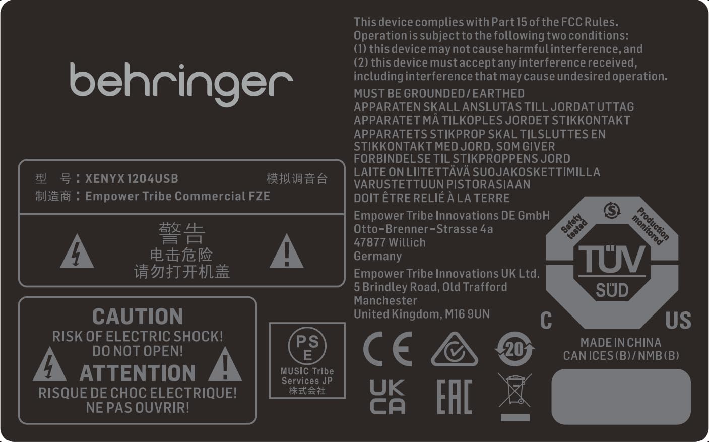 Behringer XENYX 1204USB Premium 12-Input 2/2-Bus Mixer with XENYX Mic Preamps and Compressors, British EQ and USB/Audio Interface