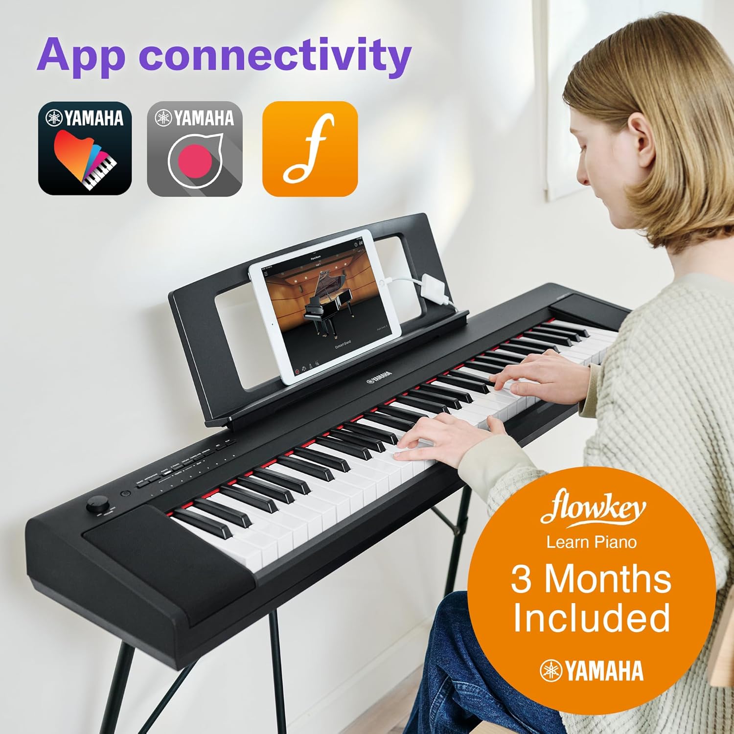 Yamaha Piaggero 61-Key Ultra-Portable Digital Piano, Touch Sensitive Keys, Metronome, Recording Function, Black NP15B