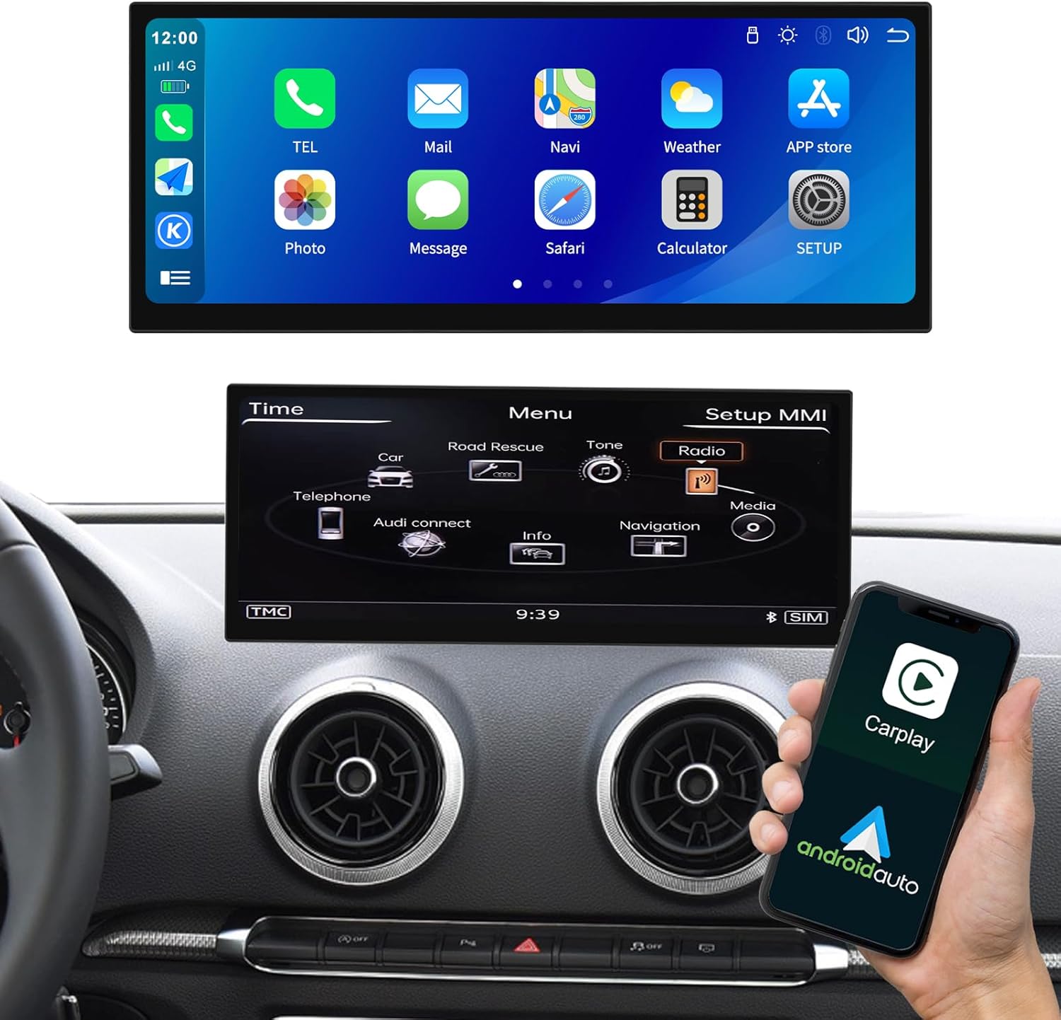 12.3 Inch Car Upgrade Screen for Audi A3/S3 2014-2019 with MIB System Wireless Carplay,Andriod Auto,Bluetooth,Siri,Car Audio Receiver