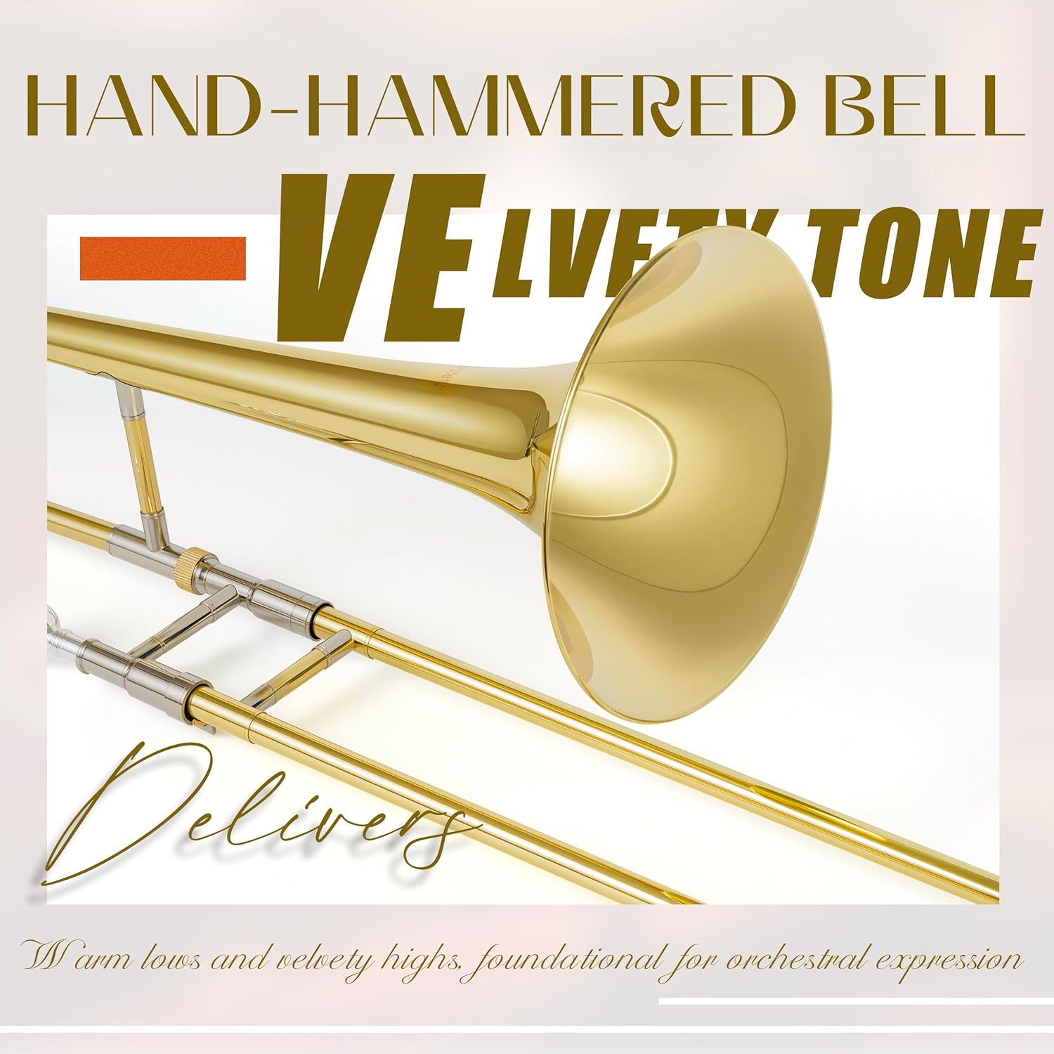 AKLOT Classic Bb Tenor Trombone: Entry-Level B Flat Brass Instruments with Hand-Hammered Bell, Anti-Tarnish Gold Lacquer Finish, Ideal for Beginner, Includes Hard Case, Mouthpiece, Gloves, Cloth