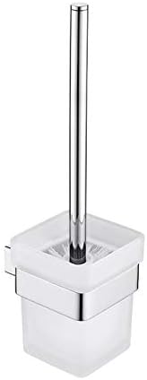 Square Bathroom Toilet Brush with Holder Glass Cup Wall Mount Contemporary Toilet Brush Polished Bathroom Accessories