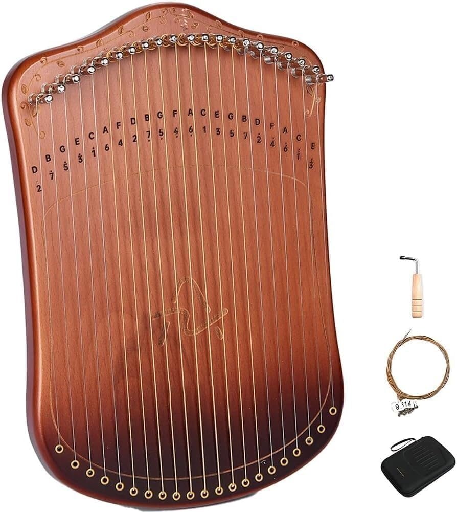 Mini Lyre Harp, 21/31 Metal Strings Wood Thumb Piano with Tuning Wrench, Spare String Set and Black Gig Bag(Color:Black)