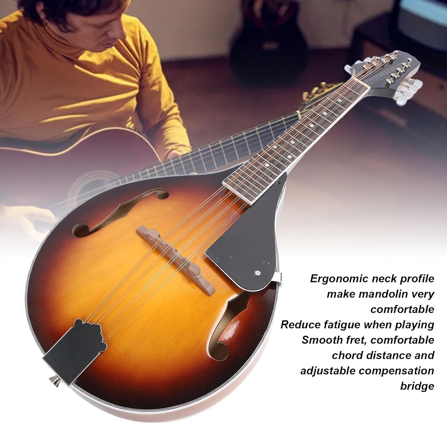 8 String Mandolin Acoustic, Mandolin Instrument Set Acoustic Mahogany Right Handed Professional Beginners with Strings Bag Picks Cleaning Cloth