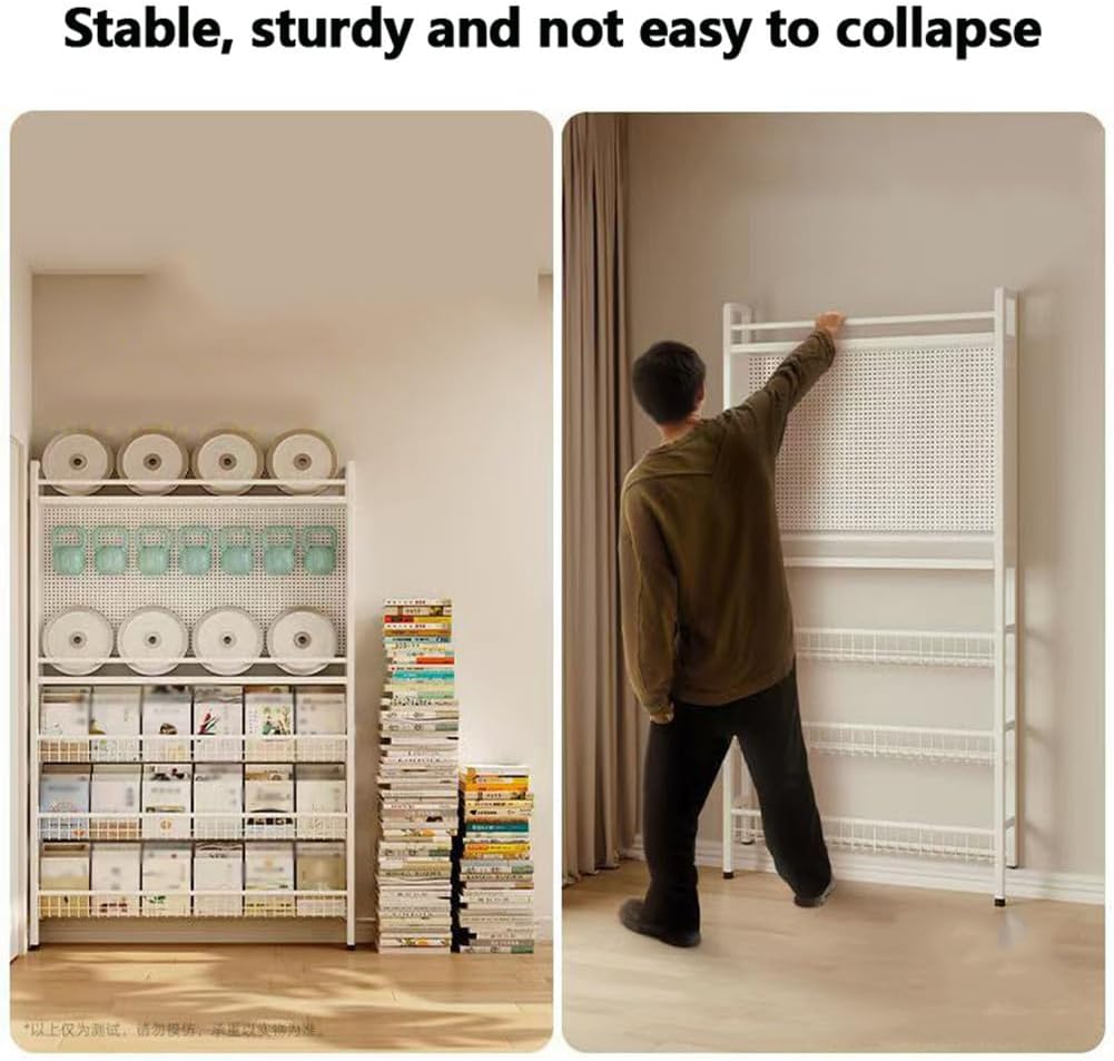 Narrow Behind Door Shelf Bookcase Multi-Purpose carbon steel material with DIY Pegboard Space-Saving Display Rack for Books Decor and Home Storage Solutions For Pantry Bedroom,52*12*188cm