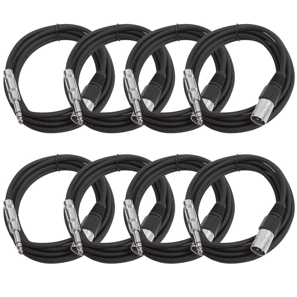 Seismic Audio - SATRXL-M10-8 Pack of Black 10' XLR Male to 1/4