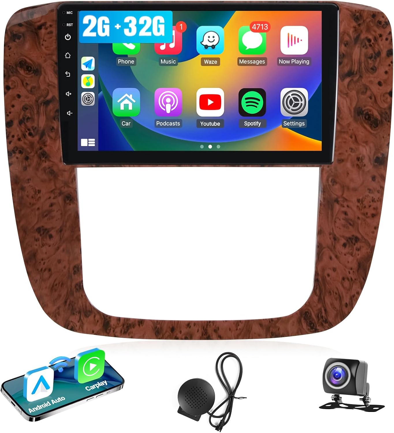 9 Inch Car Radio for Chevrolet Chevy Silverado 2007 2008 2009 2010 2011 2012 Tahoe 2007-2012 Suburban 2007-2012 GMC Yukon 2007-2012 with Wireless Carplay Andriod Auto, GPS Navi WiFi BT SWC Rear Camera