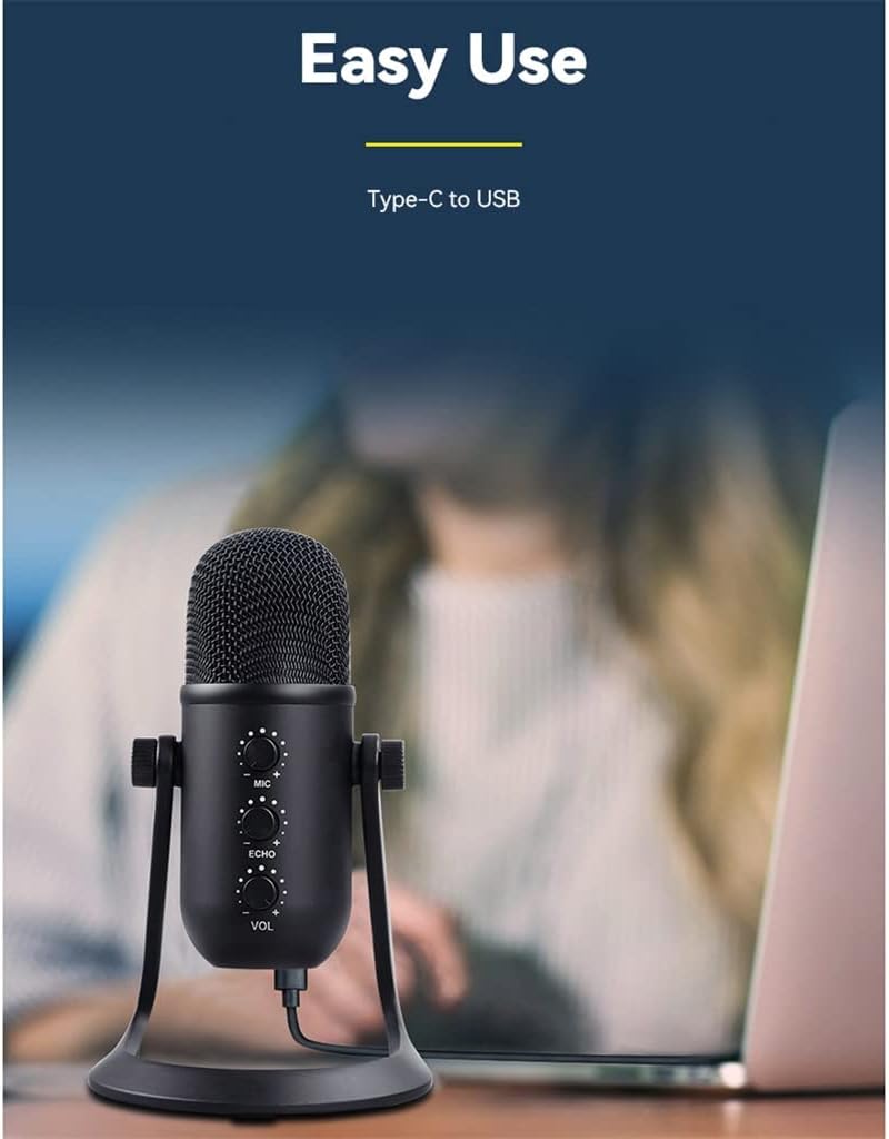 Professional Condenser Microphone Studio USB Microphone Suitable for PC/Phone Video Singing Recording Microphone Stand