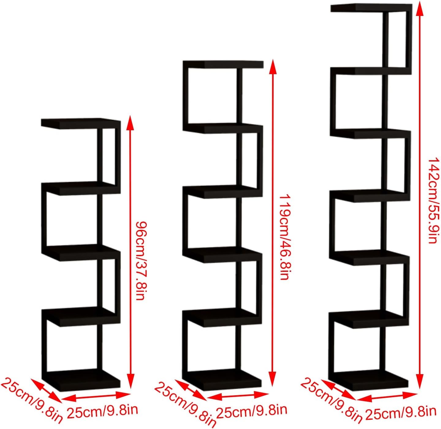 Metal Spine Bookshelf Tower, Modern Open Vertical Bookcase, Corner Storage Rack, Floor Standing Organizer, Sturdy Display Shelf for Small Space(White,96cm/37.8in)