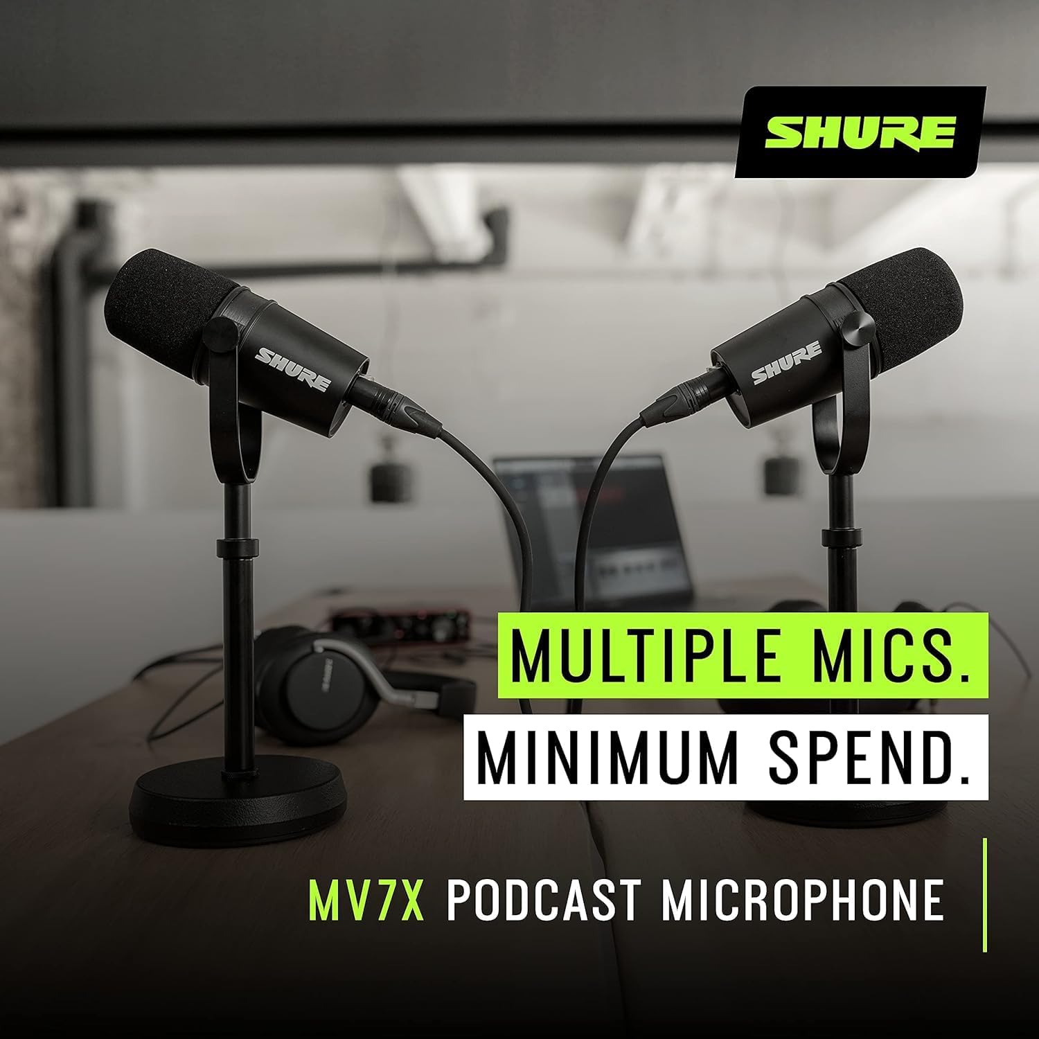 Shure MV7X XLR Podcast Microphone with XLR Cable - Dynamic Mic for Podcasting & Vocal Recording, Voice-Isolating Technology, All Metal Construction, Mic Stand Compatible, Optimized Frequency - Black