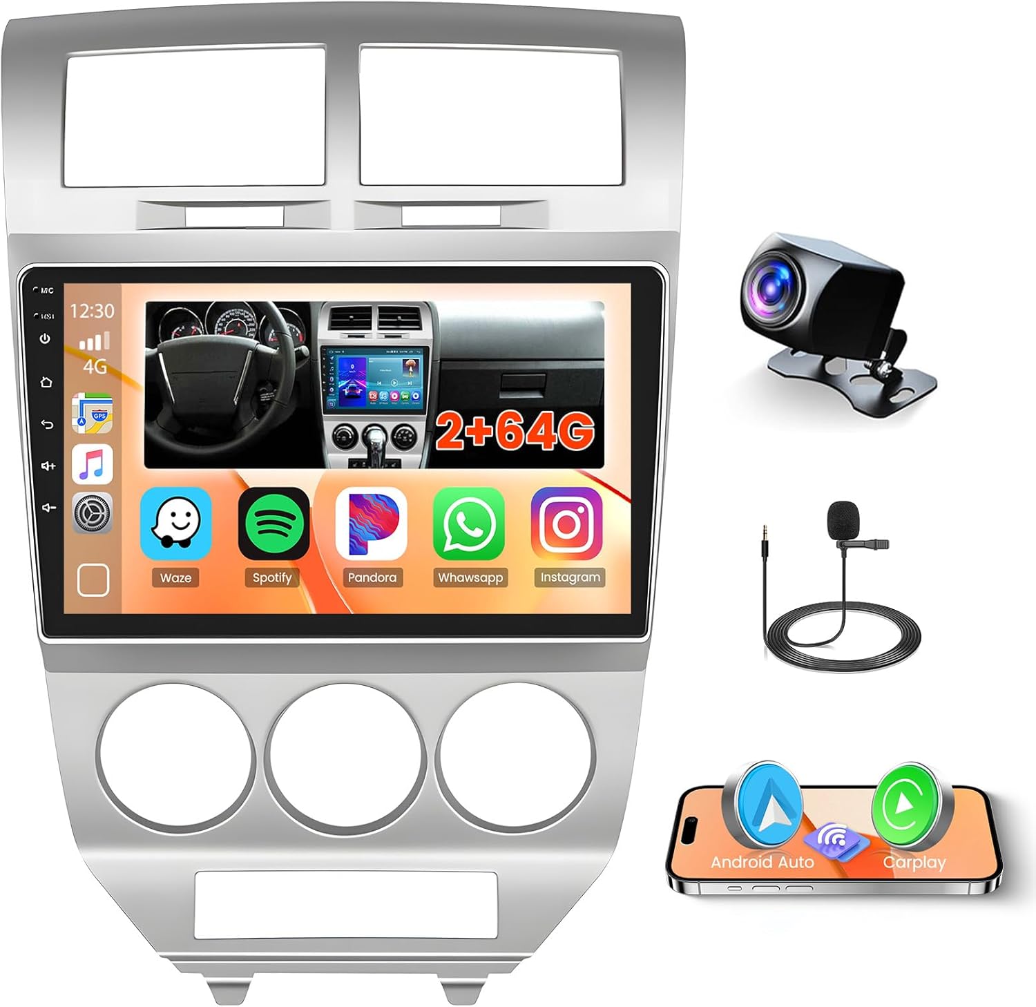 2+64G Radio for Dodge Caliber 2007-2012 CarPlay Car Stereo Android 15 Touchscreen 10.1