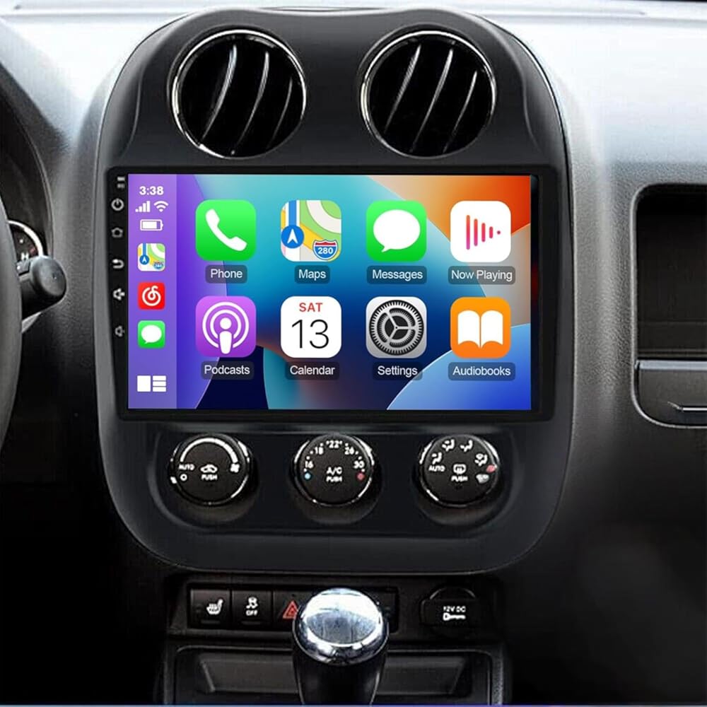 PHEZEN 10.1 inch Touchscreen Car Stereo Fit for Jeep Compass 2009-2014, Android 15 Double Din Car Radio with Carplay & Android Auto in-Dash Navigation BT Mirror Link WiFi Backup Camera 2+64G