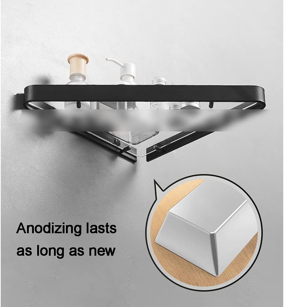 Bathroom Shelves, Bathroom Glass Shelf Punch-Free Shower Corner Glass Shelf Tempered Glass Shelf for Bathroom Wall Mount Triangular Polished Chrome Bracket