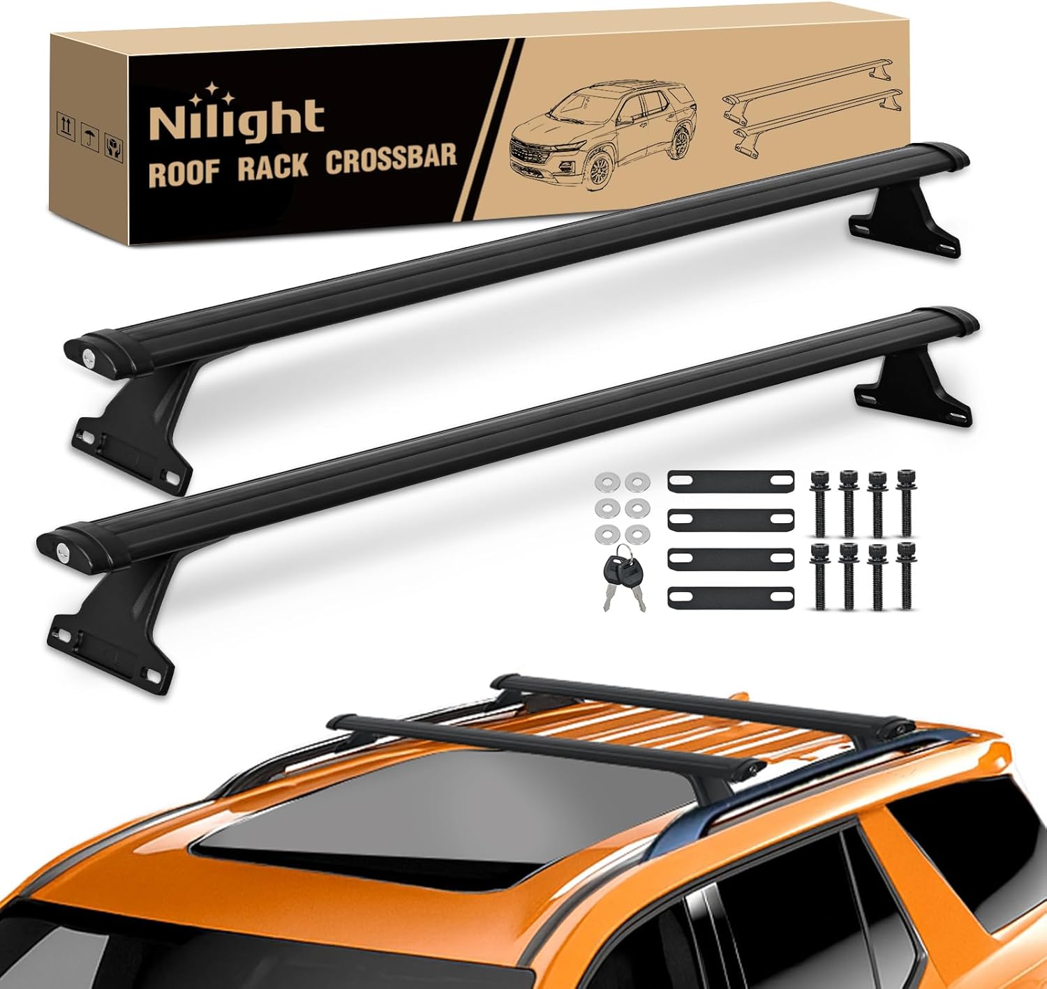 Nilight Roof Rack Cross Bars Compatible with Chevrolet Chevy Traverse 2022 2023 2024 with Side Rails, Adjustable Aluminum Less Wind Noise Car Crossbars for Cargo Carrier Luggage Kayak Tent Snowboard