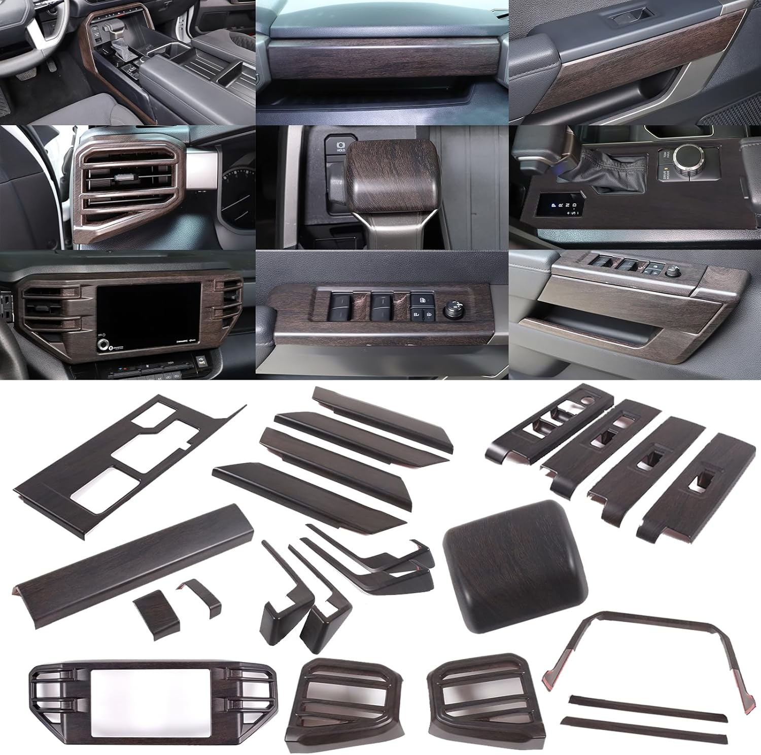 Automotive Interior Trim Oak Striped Trim Accessories for Tundra/Sequoia 2022 2023 Automotive Center Console interiors and Doors (Low-end Combination 1)