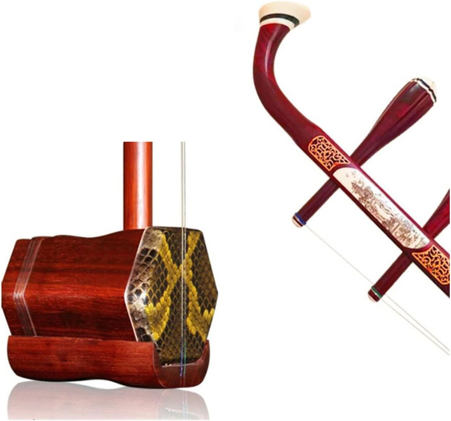 FLFL 2-String Violin Chinese Erhu Mahogany Bone Carving Erhu Professional Two-Stringed Bowed Musical Instruments Beginners Erhu