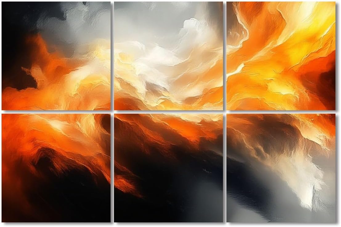 6 Pack Art Acoustic Panels Sound Absorbing Abstract Orange Swirling Flames Ethereal Fluid Movements Contrasting Decorative Soundproof Wall Panels Self Adhesive for Recording Studios Office 72