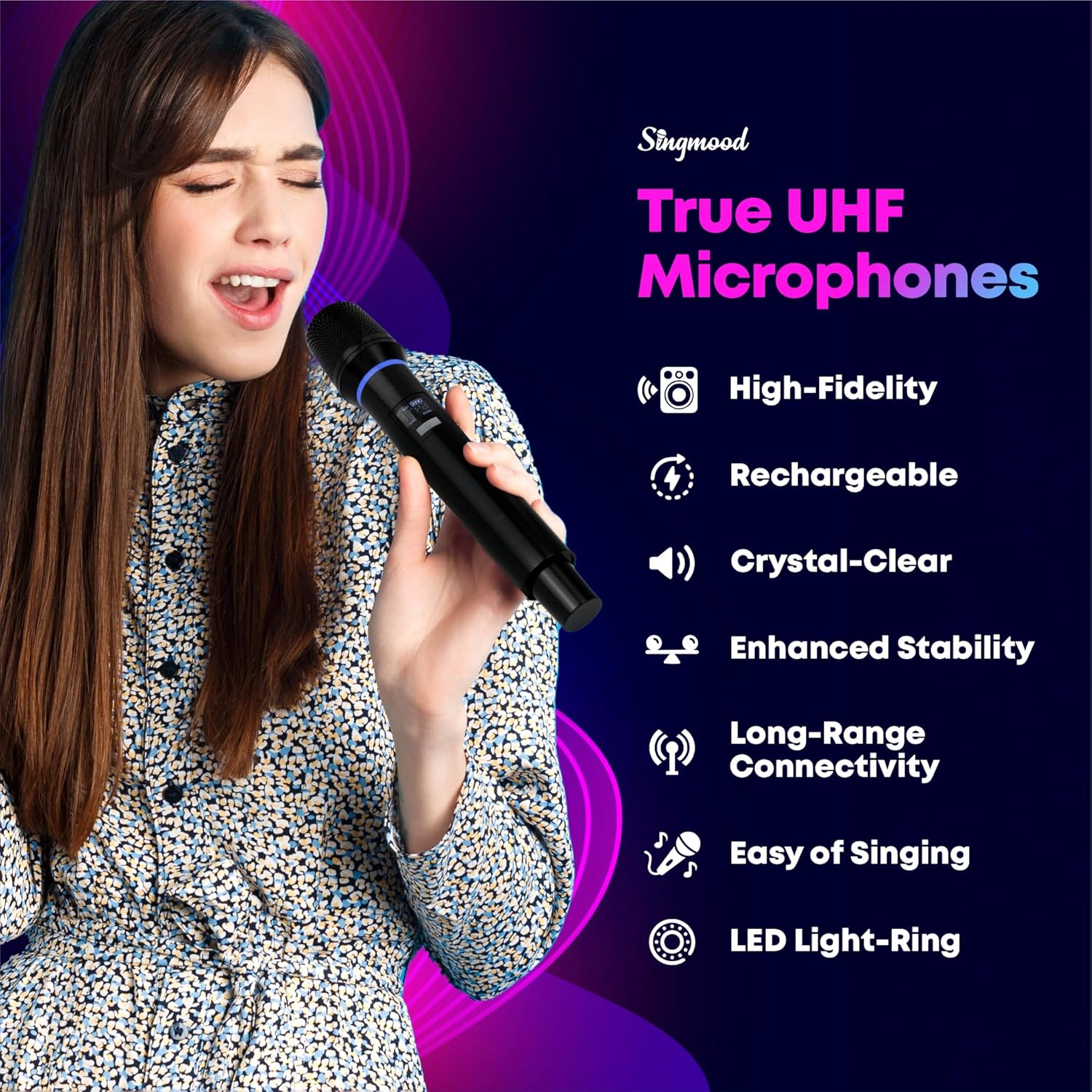 Karaoke Machine for Adults, with Lyrics Display, Smart Portable Big Bluetooth Speaker 2 Wireless Microphones, Professional Karaoke System 1000W Peak Power Big Bluetooth DJ Light