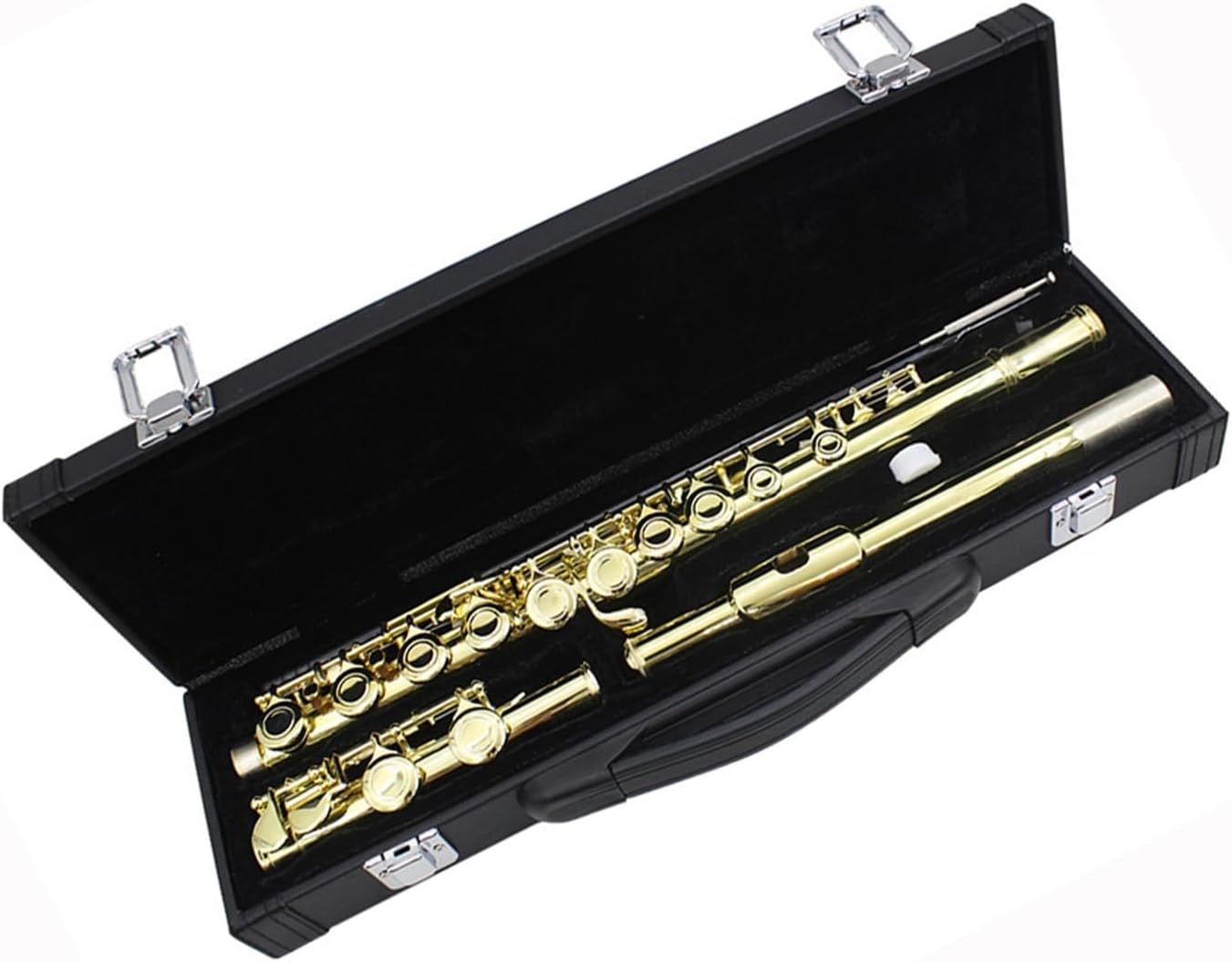 Flute Golden 16 Holes C Tone Flute with E Key Woodwind Instrument Closed Hole Gold-Plated Keys Cupronickel Tube Flutes Musical Instruments
