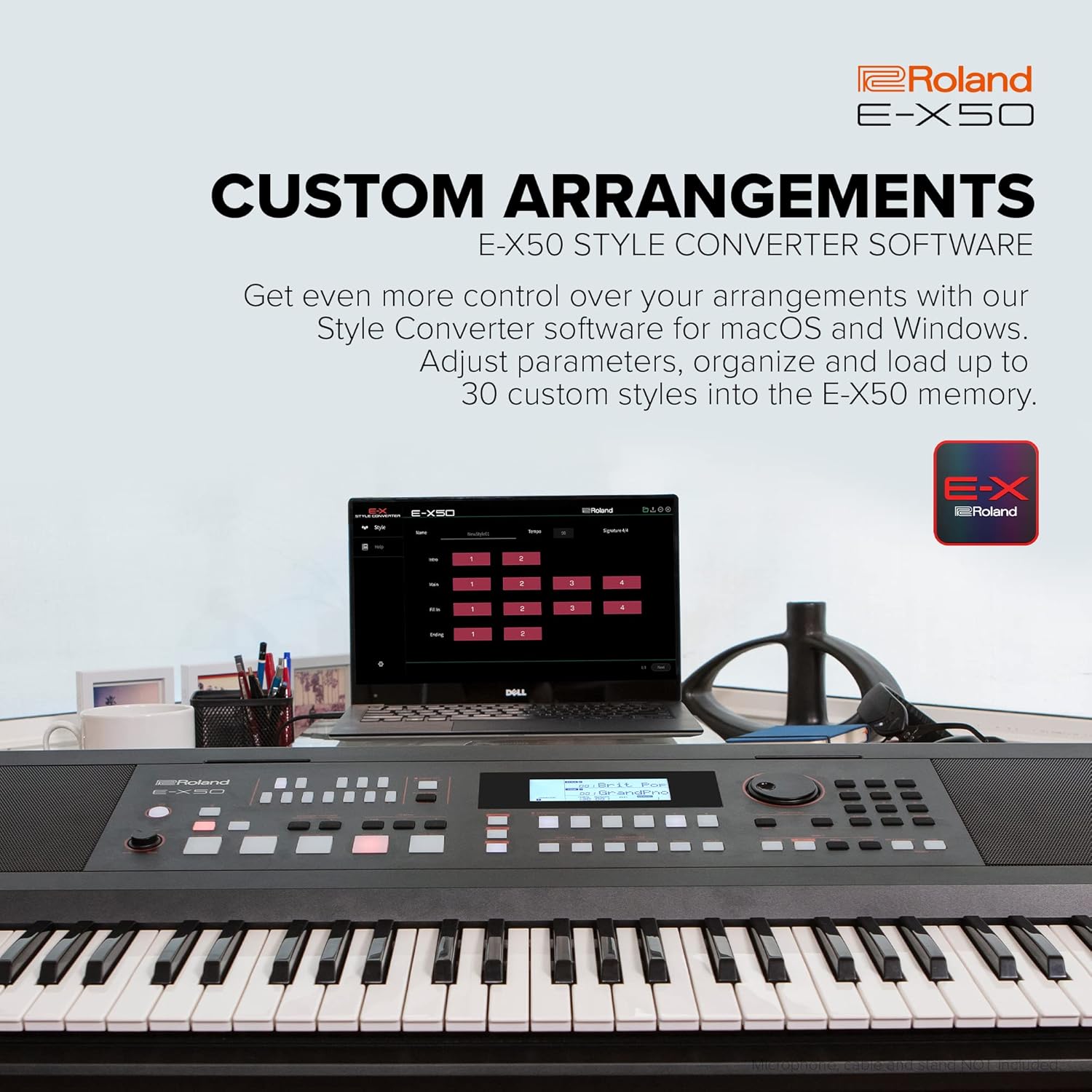 Roland E-X50 Electronic Arranger Keyboard – Easy-to-use | Stereo Speakers | Bluetooth | Professional Roland Sounds | Mic Input | Auto-accompaniment Function