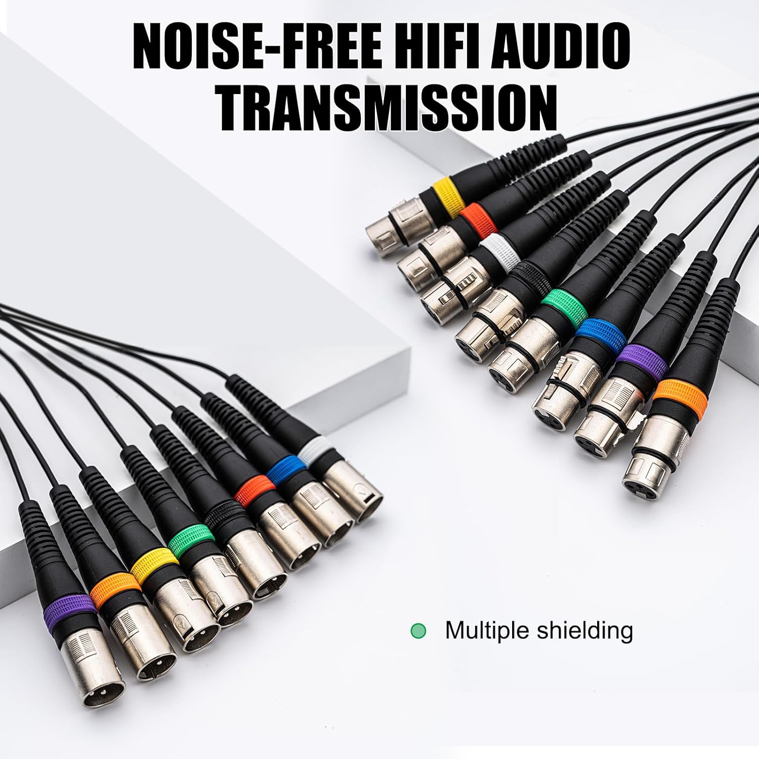 25FT 8 Channel XLR Snake Cable, 8 Colored XLR Male to Female Microphone Patch Cable for Recording, Live, Stage, Studios