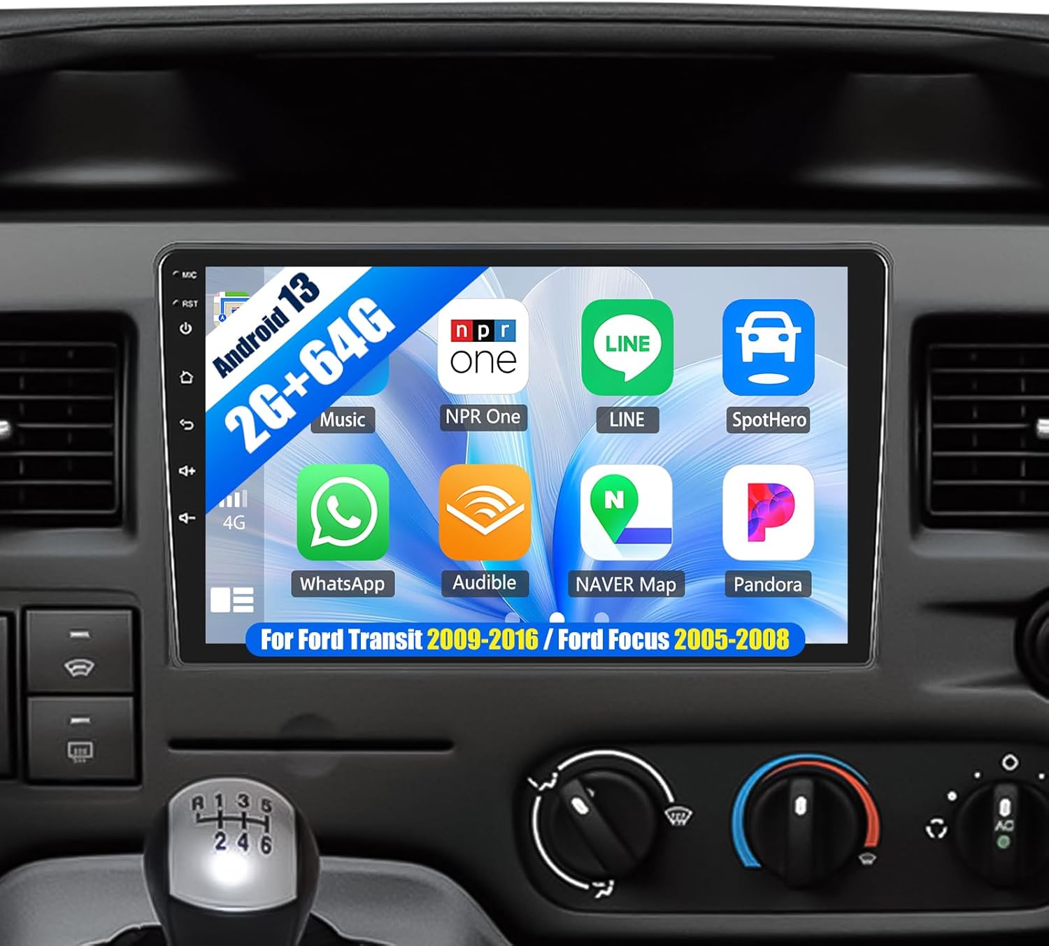 CAMECHO 2G+64G Android 13 Car Stereo for Ford Transit 2009-2016/ Ford Focus 2005-2008 9 Inch Touch Screen with CarPlay Android Auto Mirror Link 26UI Bluetooth FM GPS Navigation WiFi SWC Backup Camera