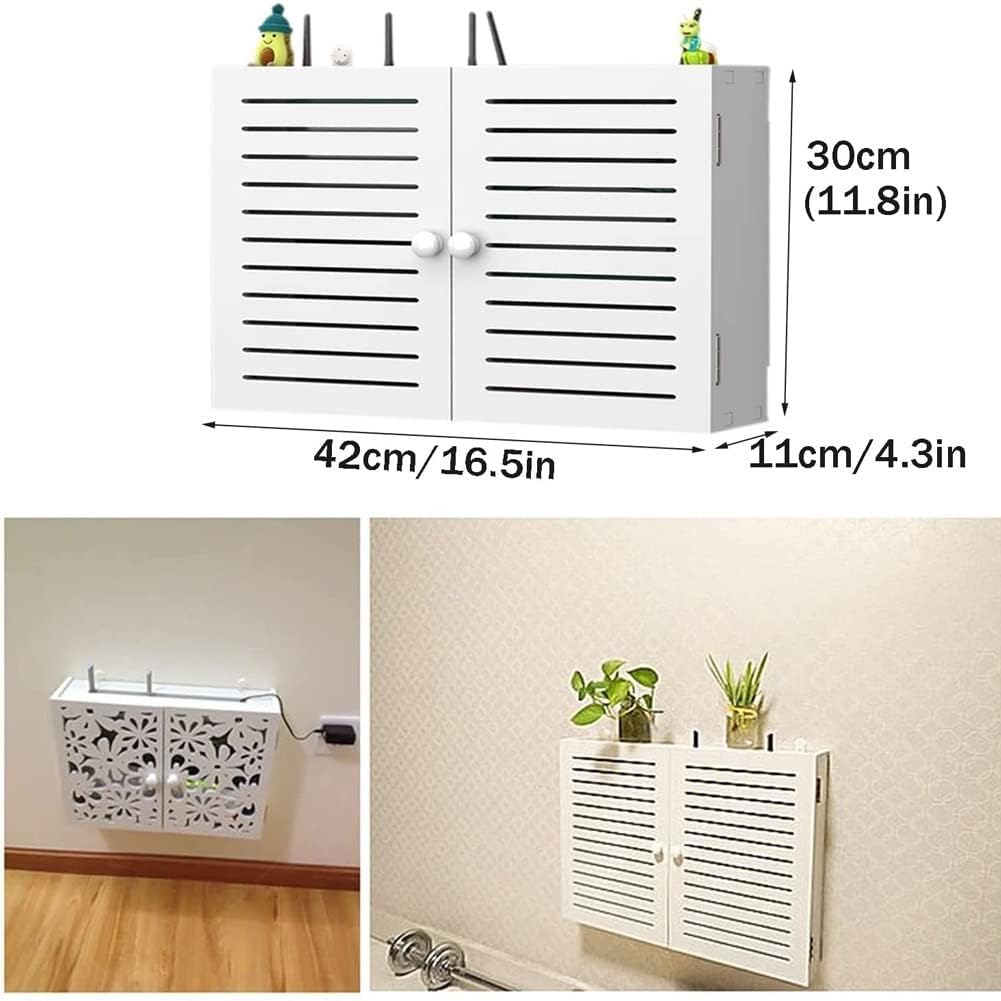 WiFi Router Storage Shelf Wall Mount Living Room TV Wall Double Storage Rack Set-top Box Shelf Creative White Decorative Floating Shelf (Color : A)