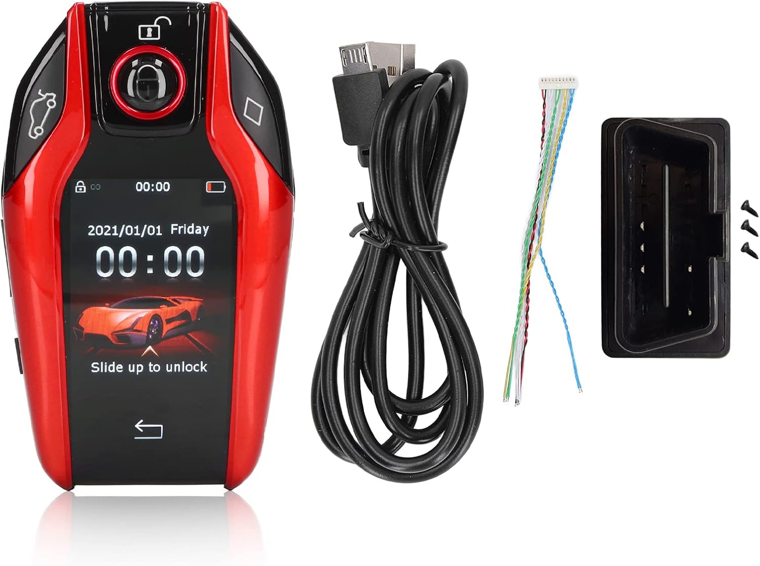 Intelligent Remote Control Car Key Keyless Entry Remote Control TK800 LCD Touch Sn One Start All Adaptable Touch Screen Display Car (Red)