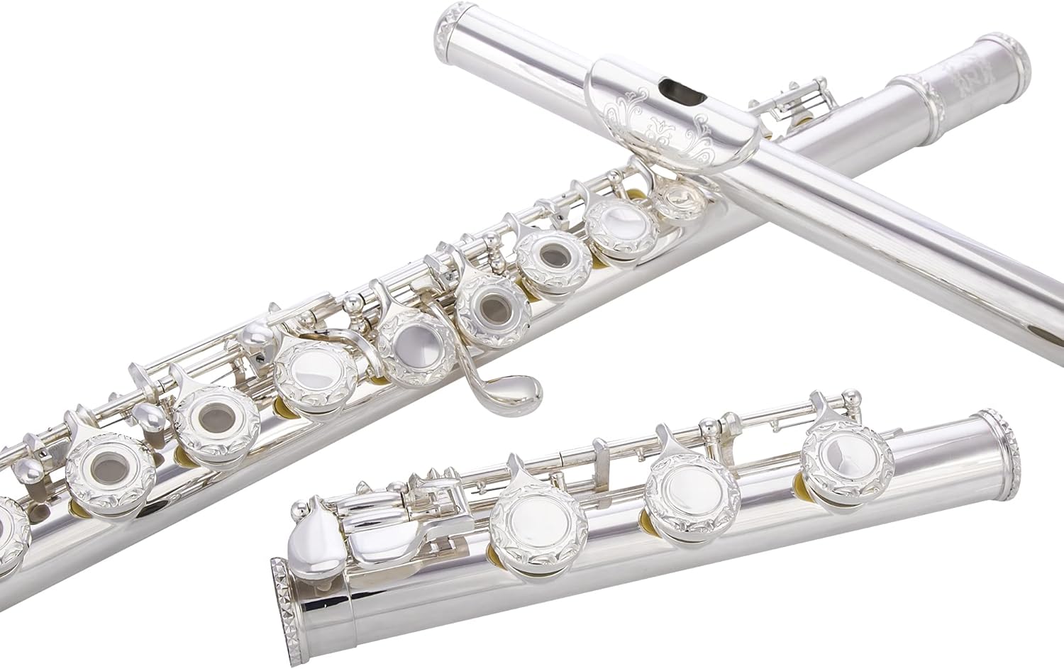Glory HAND-ENGRAVED SILVER PLATED HIGH GRADE FLUTE 17 Hole OPEN/CLOSED C Flute With Case, Tuning Rod and Cloth and Gloves,HIGH GRADE HAND ENGRAVED