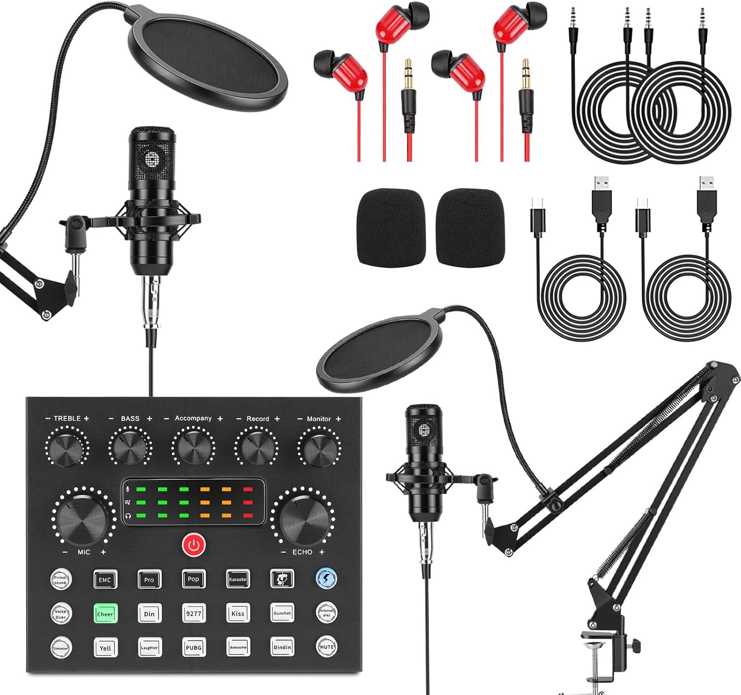Sound Card Podcast Equipment Bundle with Dual Microphones | Podcast Microphone, Studio Equipment, Streaming Setup, Audio Interface & Sound Board for Recording Studio