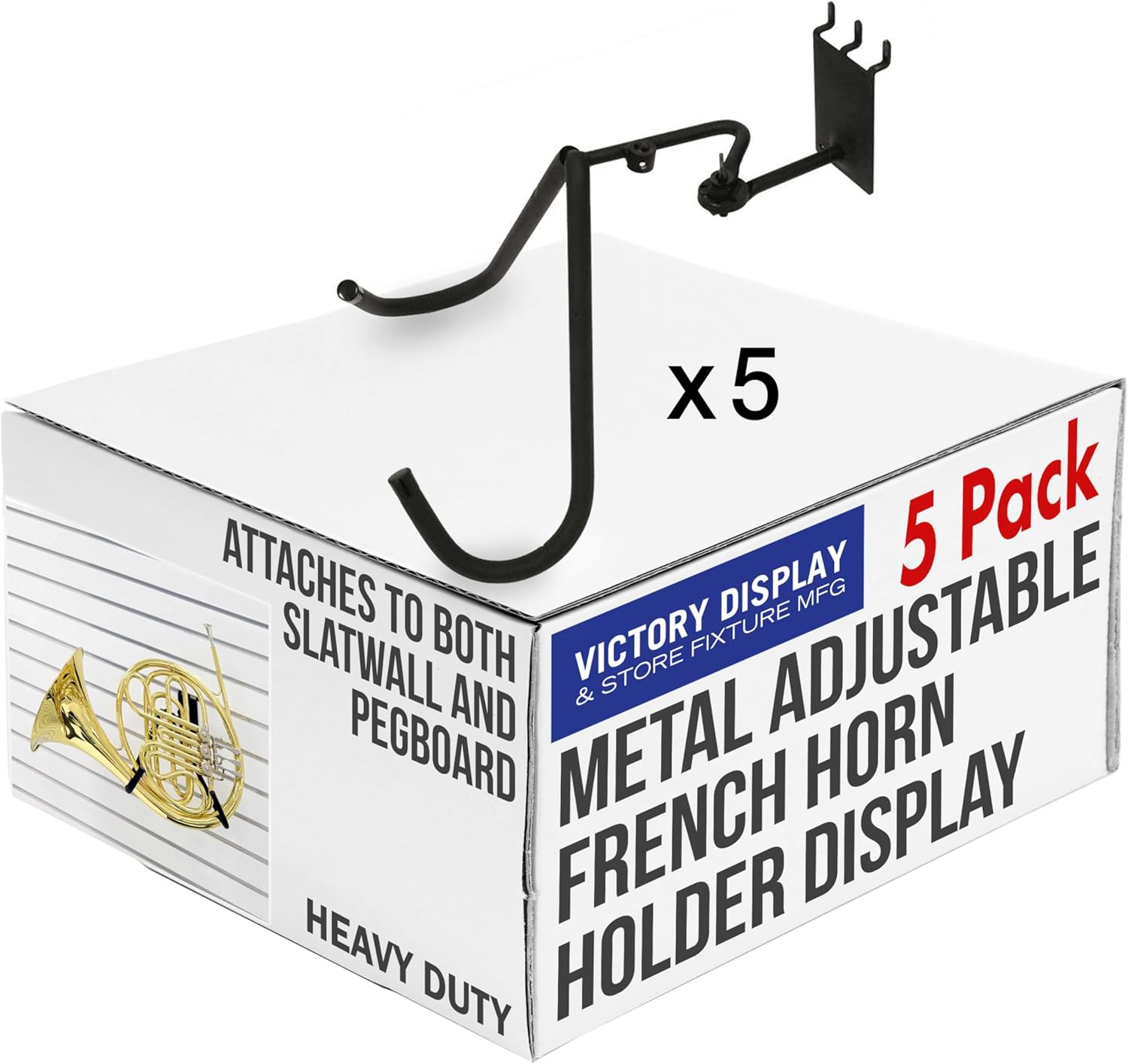 Metal Adjustable French Horn Holder Display for Slatwall or Pegboard (Quantity 5) (5, Black)