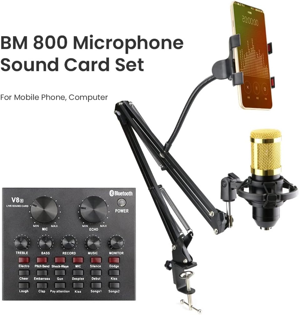 BM 800 Condenser Microphone Mixer Kit Microphone Sound Card Audio Interface Microphone Suitable for Computer Phones