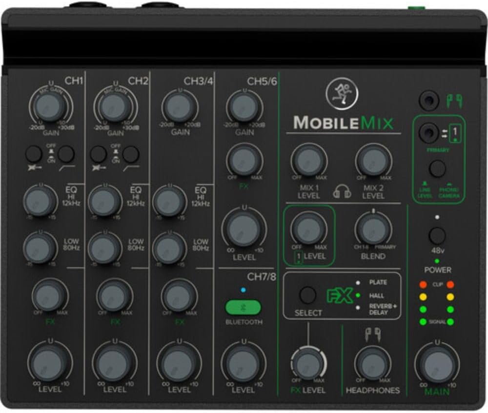 Mackie MobileMix 8-Channel Live Sound and Streaming Mixer Bundle with Polsen HPC-A30 Closed-Back Studio Monitor Headphones and 2x XLR- XLR Cable