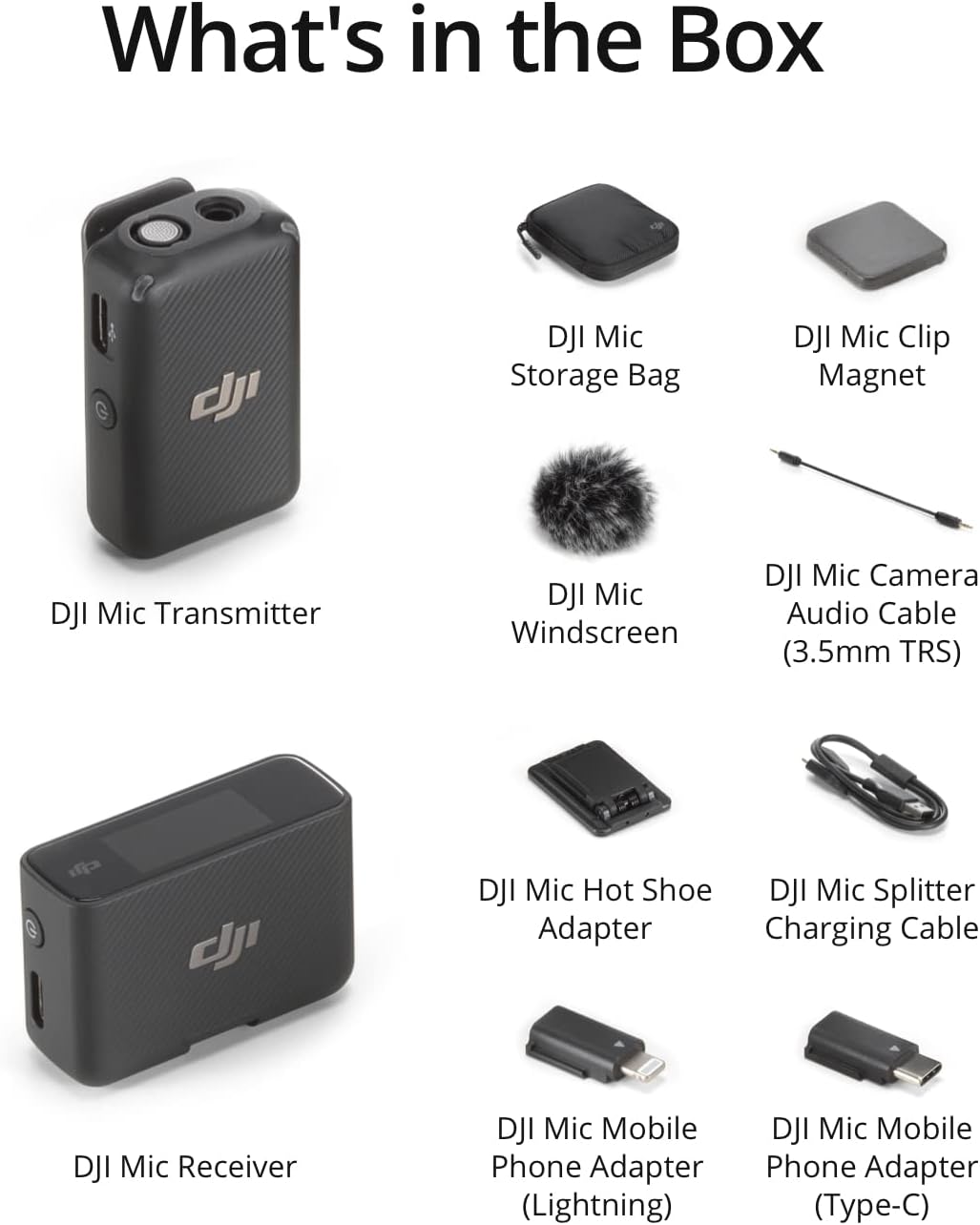 DJI Mic (1 TX + 1 RX), Wireless Lavalier Microphone, 250m (820 ft.) Range, Compact and Ultra-Light, 14-Hour Recording, Wireless Microphones for PC, iPhone, Android, Cameras, Vlogs, Live Stream
