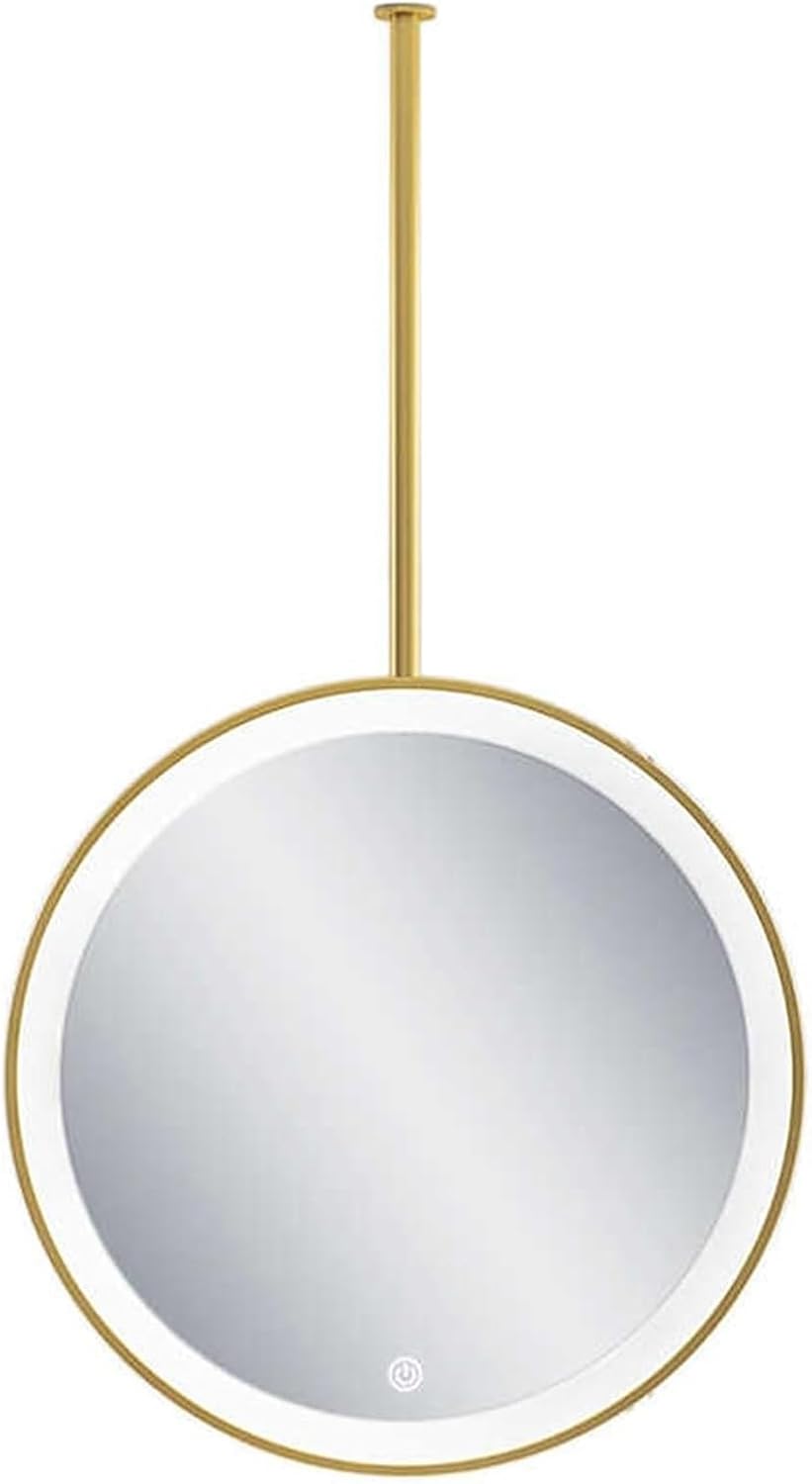 Ceiling Mounted Suspended Mirror For Ceiling Mount Mirrors For Bathrooms Hanging Bathroom Vanities Pivot Corner Mirror Wall Mount Vanity Make-up Decor Circle Metal Pole Gold Black LED Entryway(Gold,40