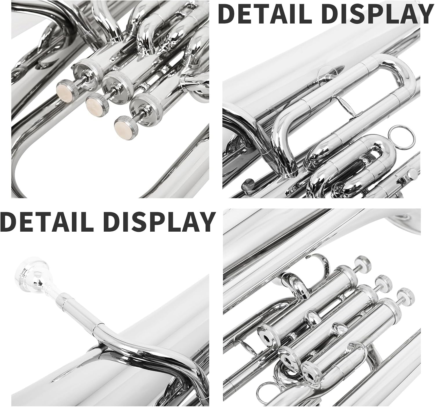 Euphonium, Silver Plated, Professional Brass Instrument for Orchestras & Performances - Bb Euphonium Brass Instrument (Silver)