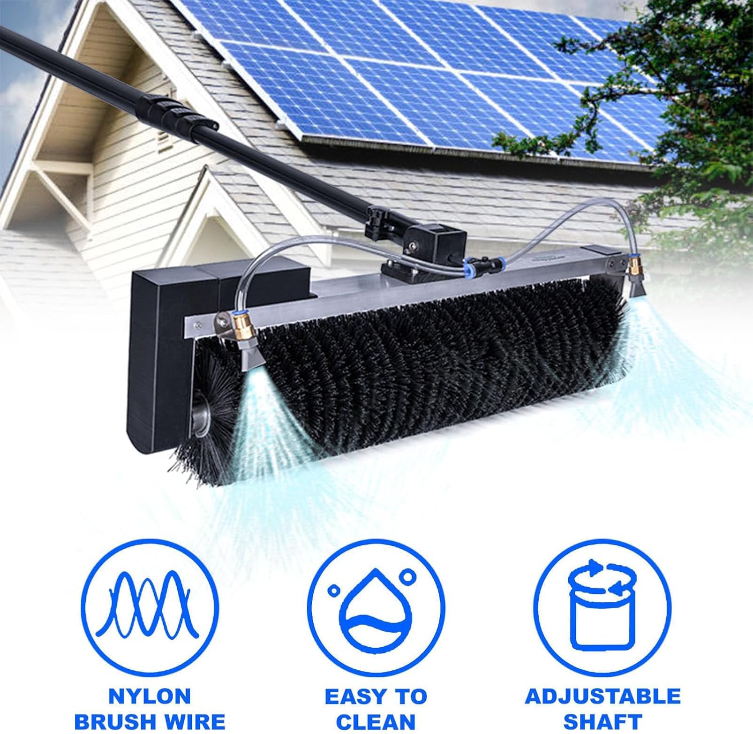 Electric Solar Pv Panel Cleaning Machine,Aluminum Pole Adjustable Lenght,Hand-held Store Signs Washing Roller Brush,60 cm Cleaning Diameter,Wired-3.5m/11.4ft