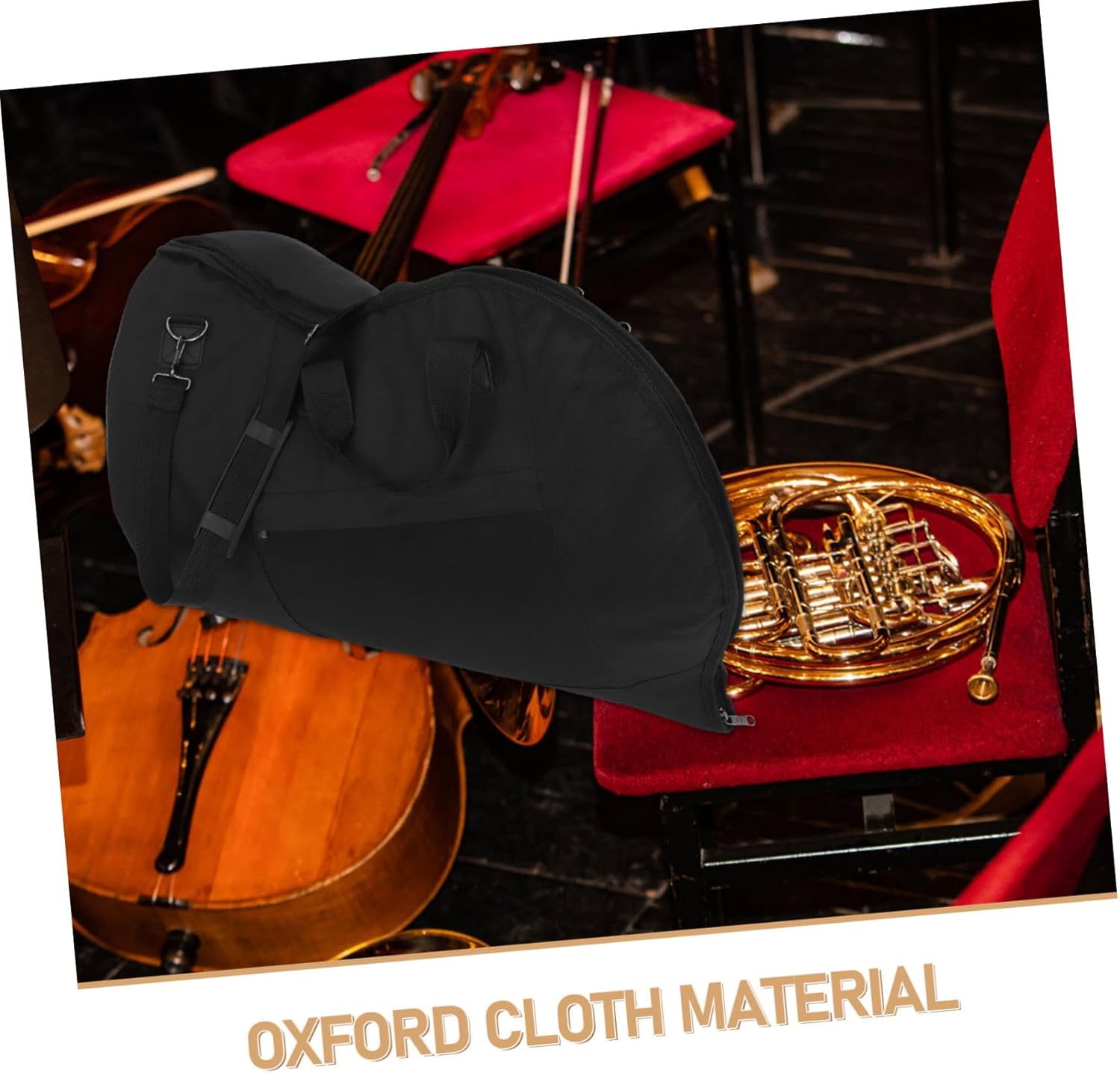 Portable French Horn Carry Bag Shoulder Strap Instrument Storage for Musicians Lightweight Design Exterior Pocket for Accessories Random Color