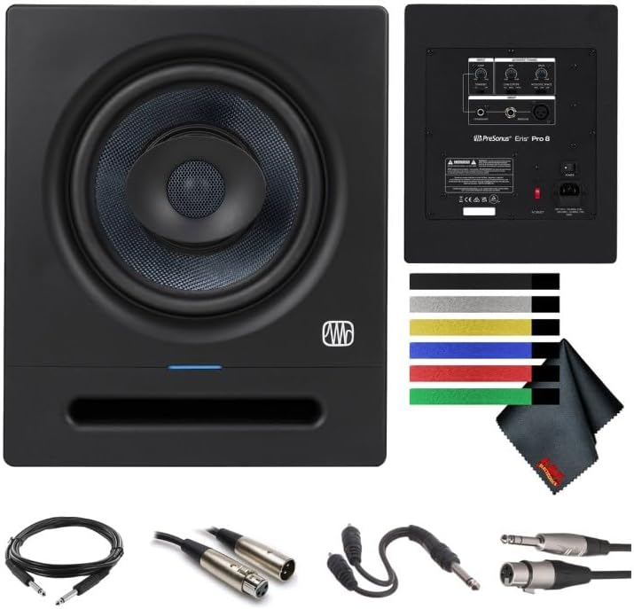 PreSonus Eris Pro 8 2-Way Biamped, Active, 8-inch Coaxial Studio Monitor Bundle with Accessories