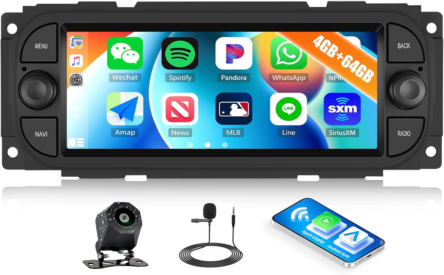 4+64G Android 15 Car Stereo for Dodge Ram 1500 2500 3500 Durango Chrysler 300 Jeep Grand with Wireless Carplay Android Auto, 6.86