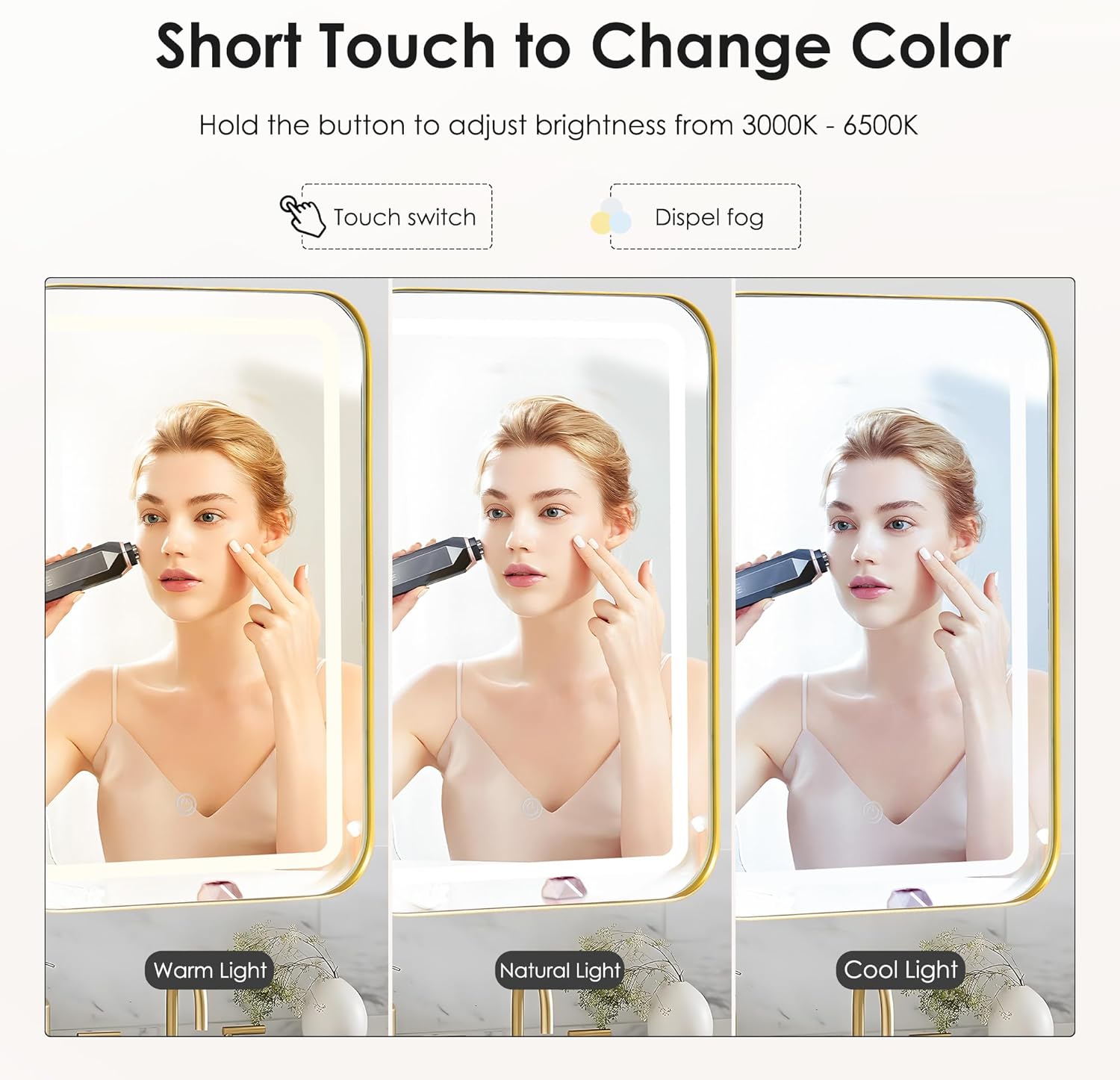 SogesGame LED Medicine Cabinet, 16 x 24 Inch Bathroom Medicine Cabinet with Adjustable Shelves, Recessed or Wall Mount, Wall Mounted Deep Metal Framed Rounded Corner, Gold