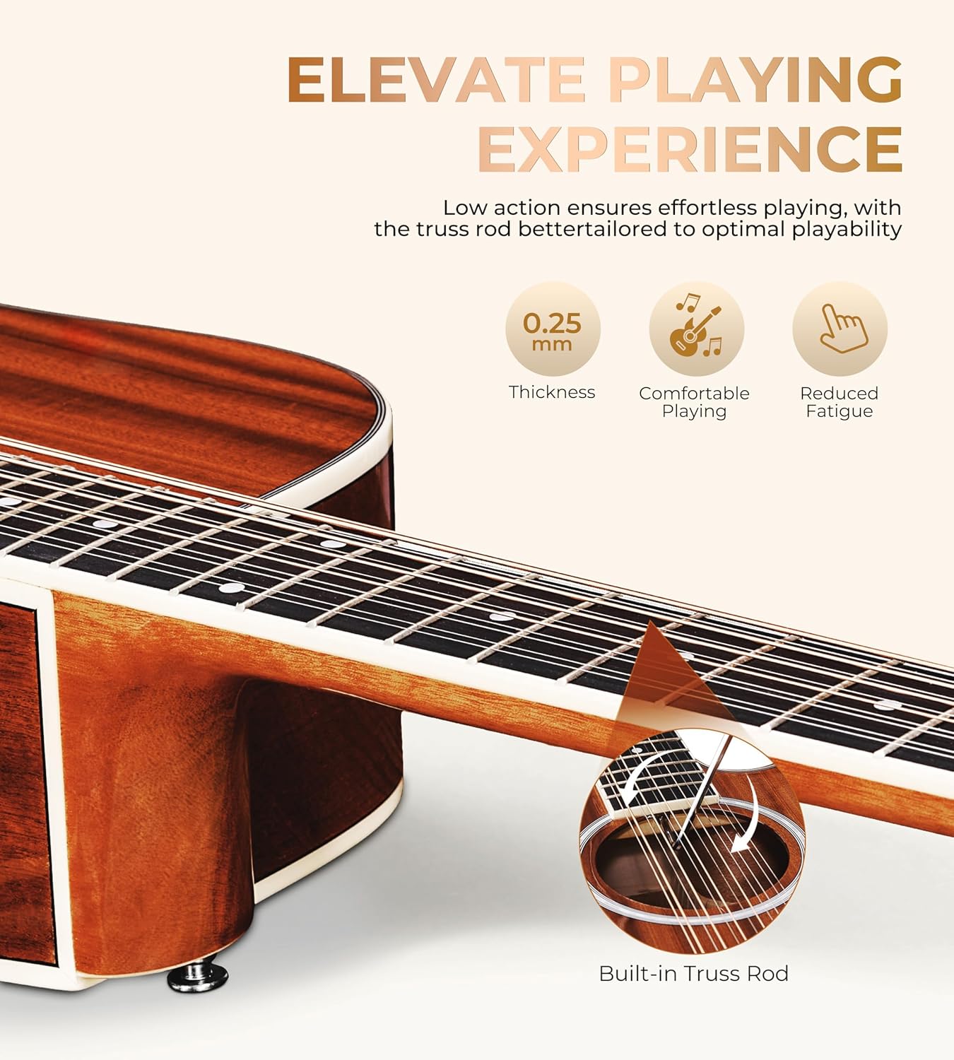 Vangoa 12 String Guitar Acoustic Electric, Upgraded Guitar 12 Strings Bundle for Beginner Intermediate Adults Teens, Guitarra de 12 Cuerdas, Sapele Body Bone Nut, Brown Glossy