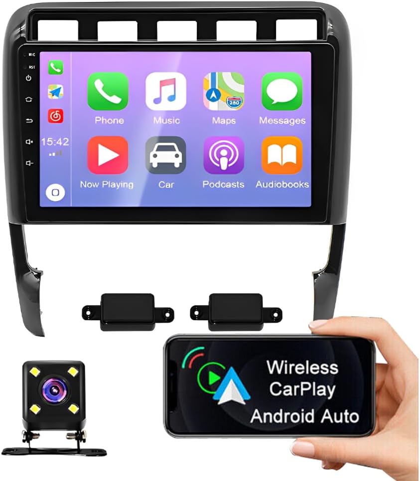 Android 13 Car Radio for Porsche Cayenne 2002-2010 with Wireless Carplay and Android Auto 9 Inch Touchscreen Car Stereo HiFi Audio/SWC/Bluetooth/WiFi +AHD Backup Camera+Mic Head Unit Multimedia Player