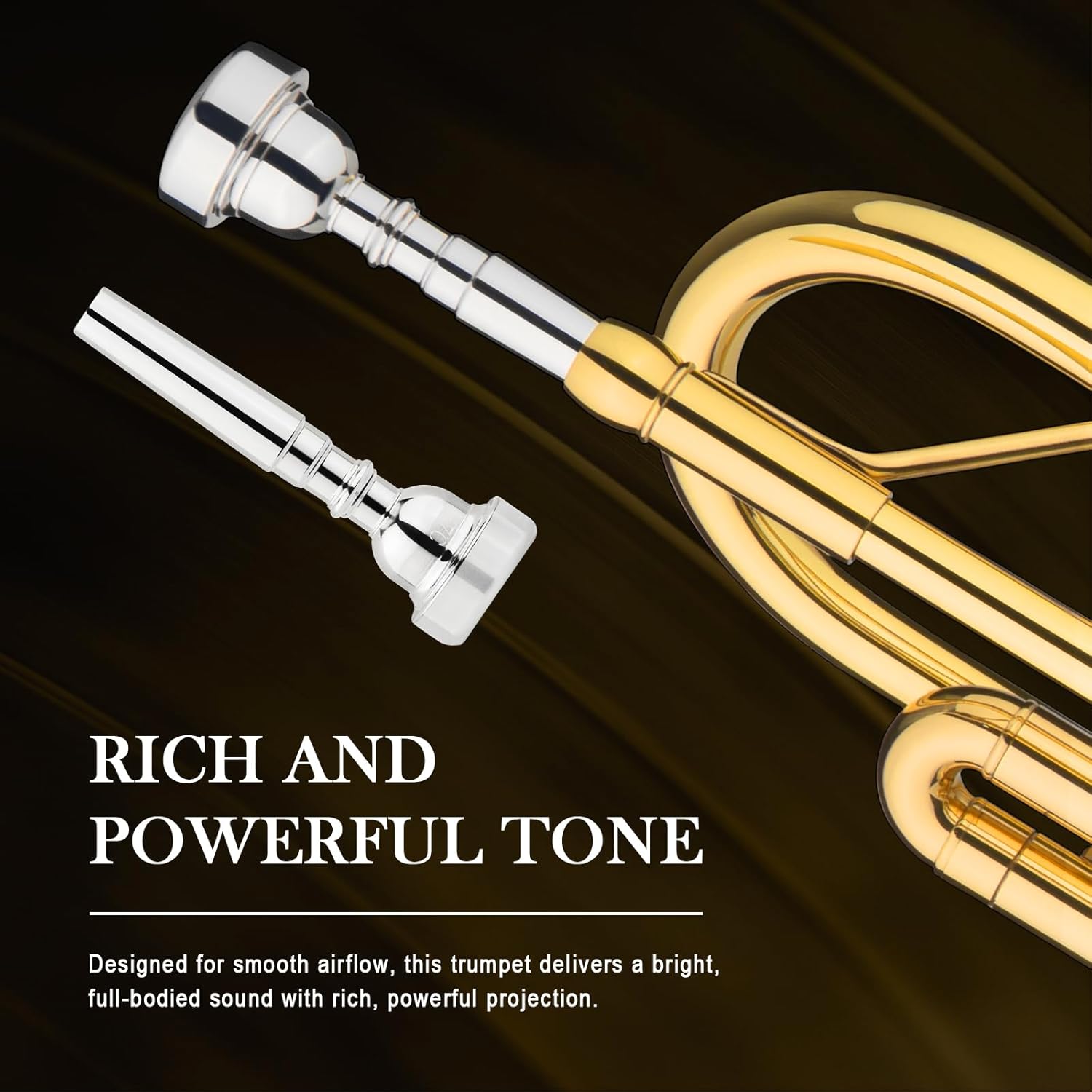 SONICAKE Bb Standard Trumpet, Student Trumpet Set for Beginner, Brass Trumpet Instrument with Hard Case, Cleaning Kit, 7C Mouthpiece and Gloves, Ideal Gift for School Band Orchestra, QTP-01, Golden