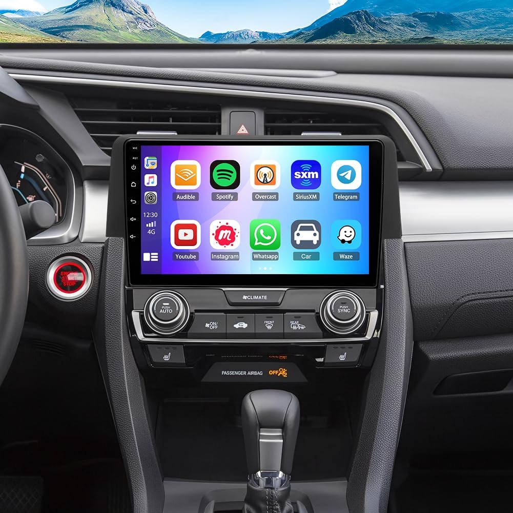 Android 15 Car Stereo Radio Upgrade for Honda Civic 2016-2020 w/Wireless Carplay Android Auto 2+64G Head Unit HD Touchscreen Car Radio with Bluetooth GPS WiFi SWC FM RDS AHD Backup Camera