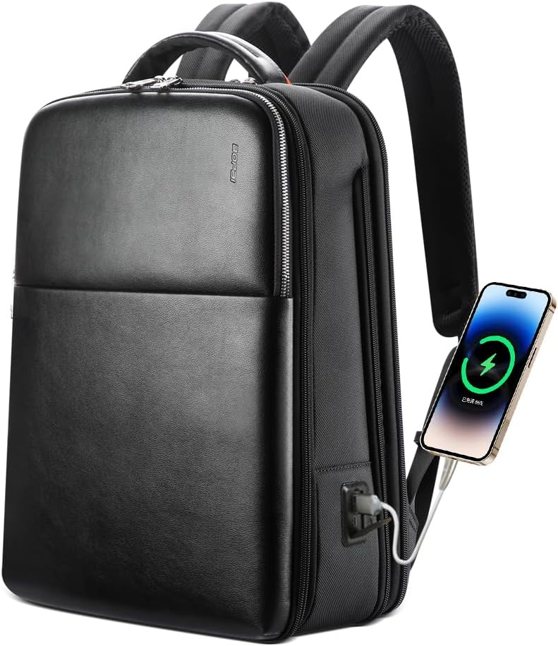 BOPai Laptop Backpack Men for 15.6 inch Business Smart Professional Lightweight Backpack with USB Charging Office Commuter Computer Rucksack Executive Anti Theft Black